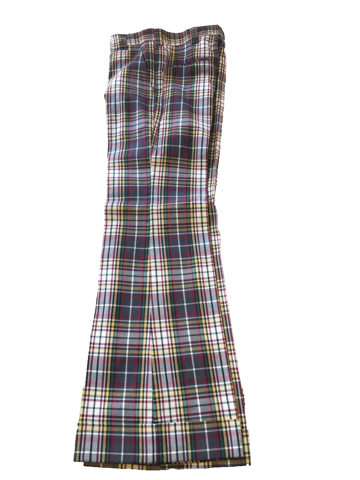 1970s Plaid Pants Bell Bottom Ultra High Waist, 30″ Waist, M