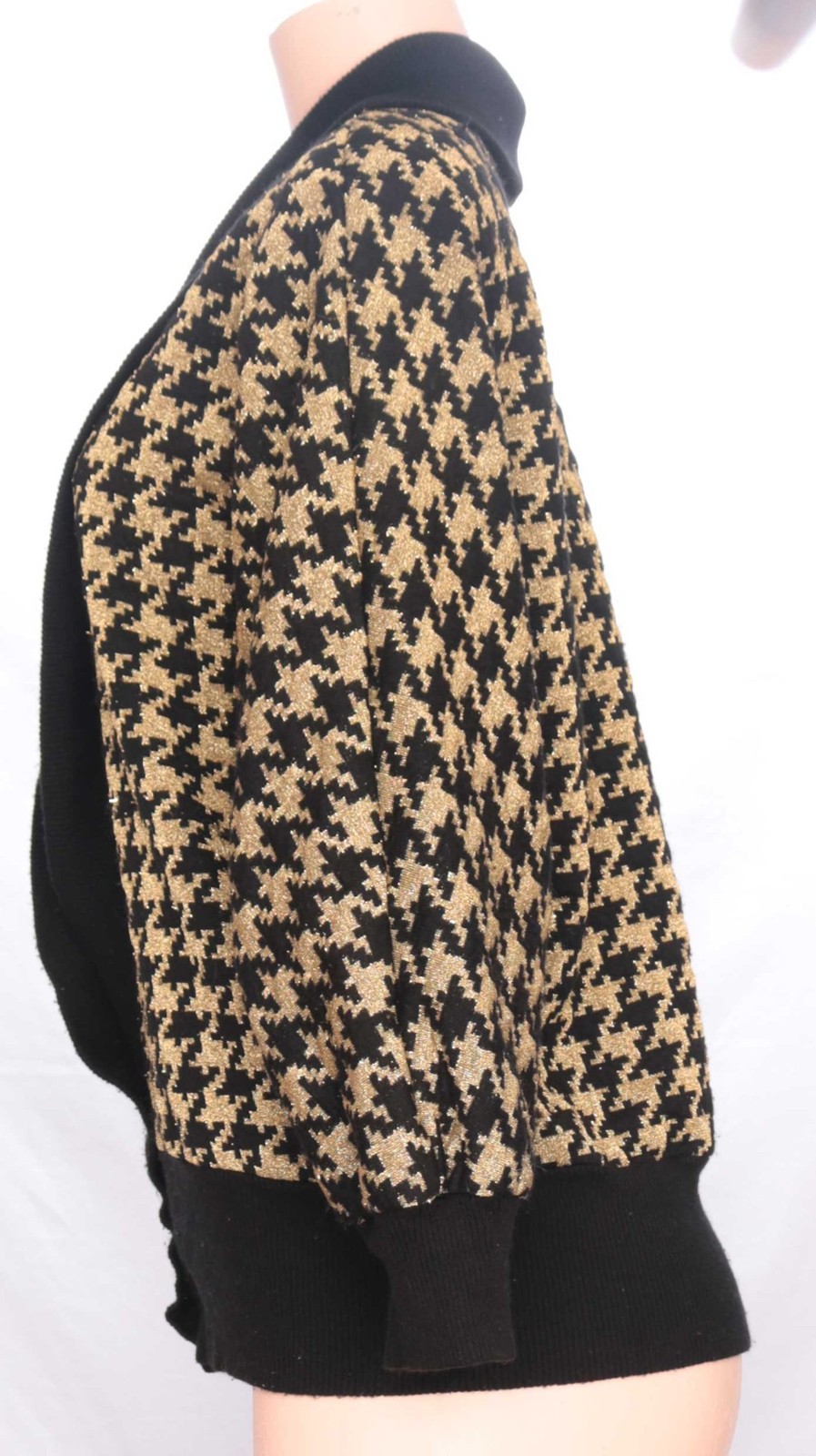 80s Vintage Sweater Metallic Gold Lurex Houndstooth Oversized New Wave Small
