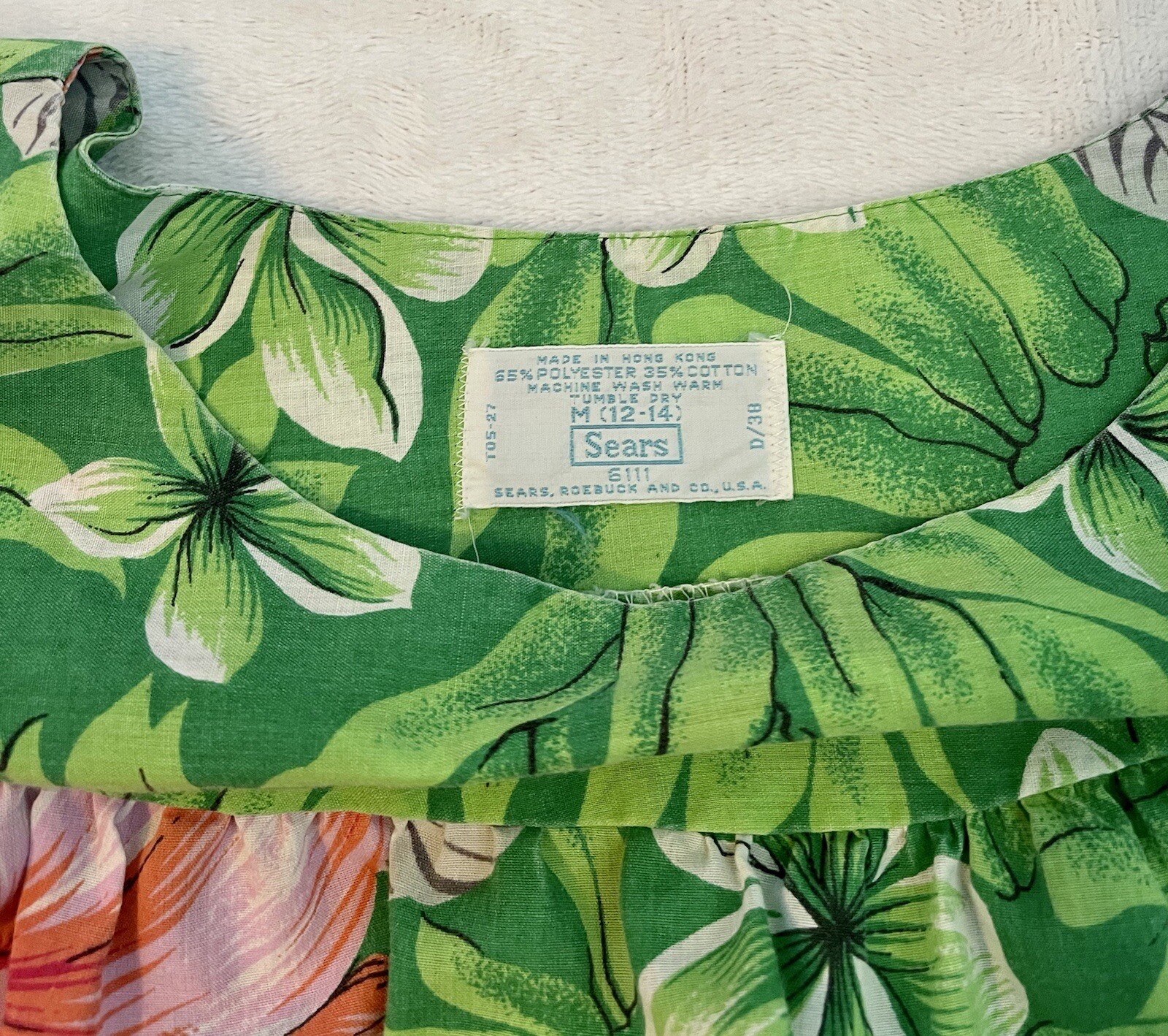 Sears Vintage Floral House Dress/Mumu With Pocket Size M~Green,Pink,White,Orange