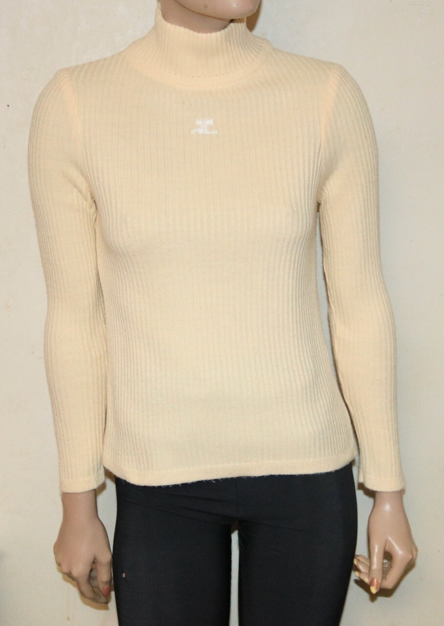Courrèges vtg MOD MCM turtleneck knit top 0 Space Age fashion cream Courreges