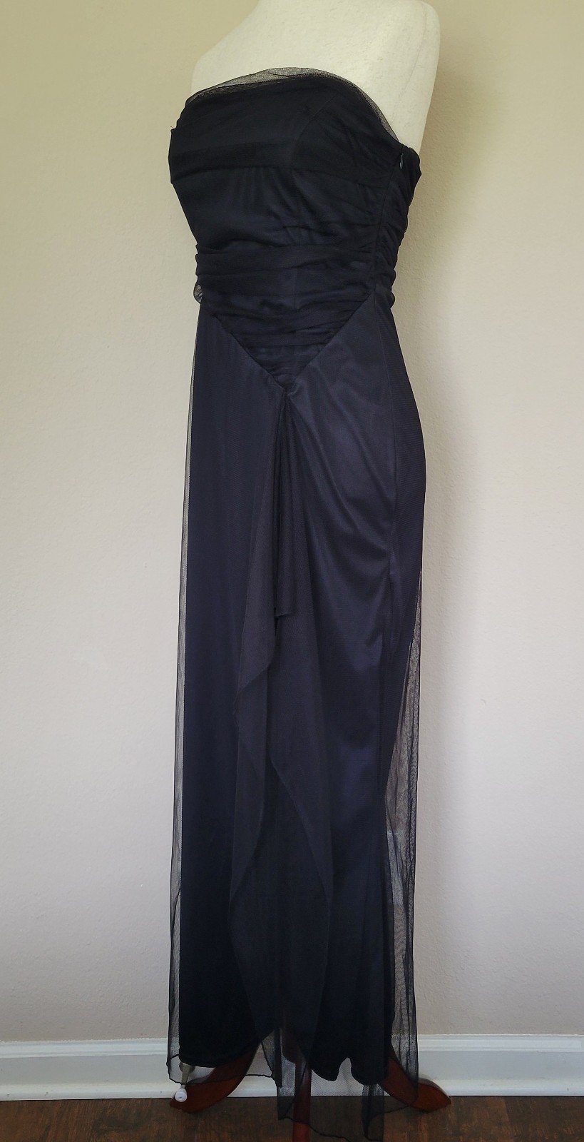 Vtg Strapless Black Maxi Dress S Whimsigoth Goth Tulle Y2K Dark Romantic Vamp