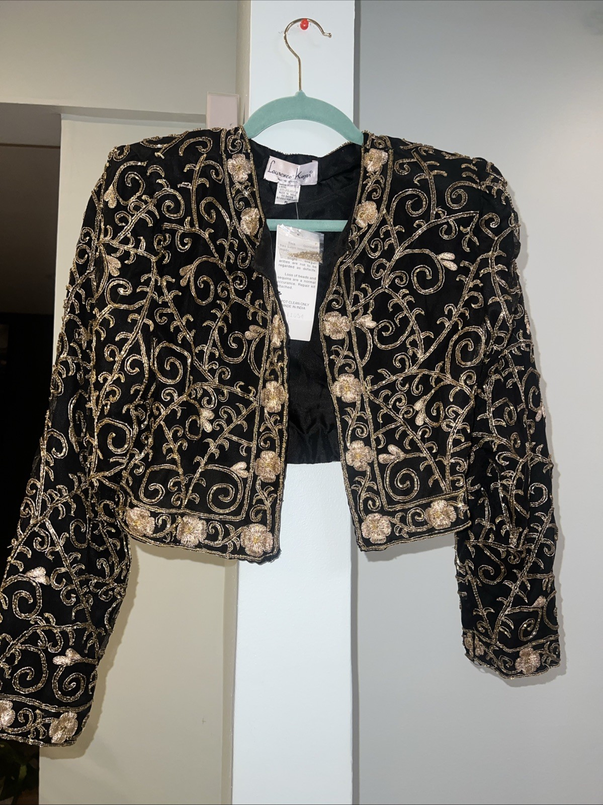NWT 80s Laurence Kazar NY Vtg Glamour Gold Black Embroidered Jacket Silk Sz PL