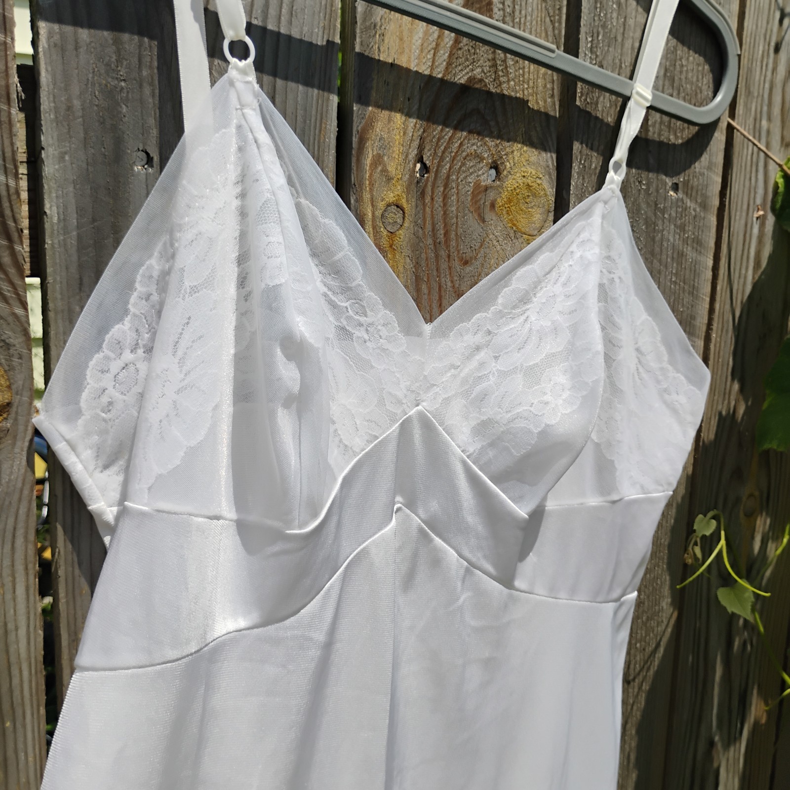 Vintage Sears Sheer White Lace Full Slip Dress Size 38 Medium Midi Length USA