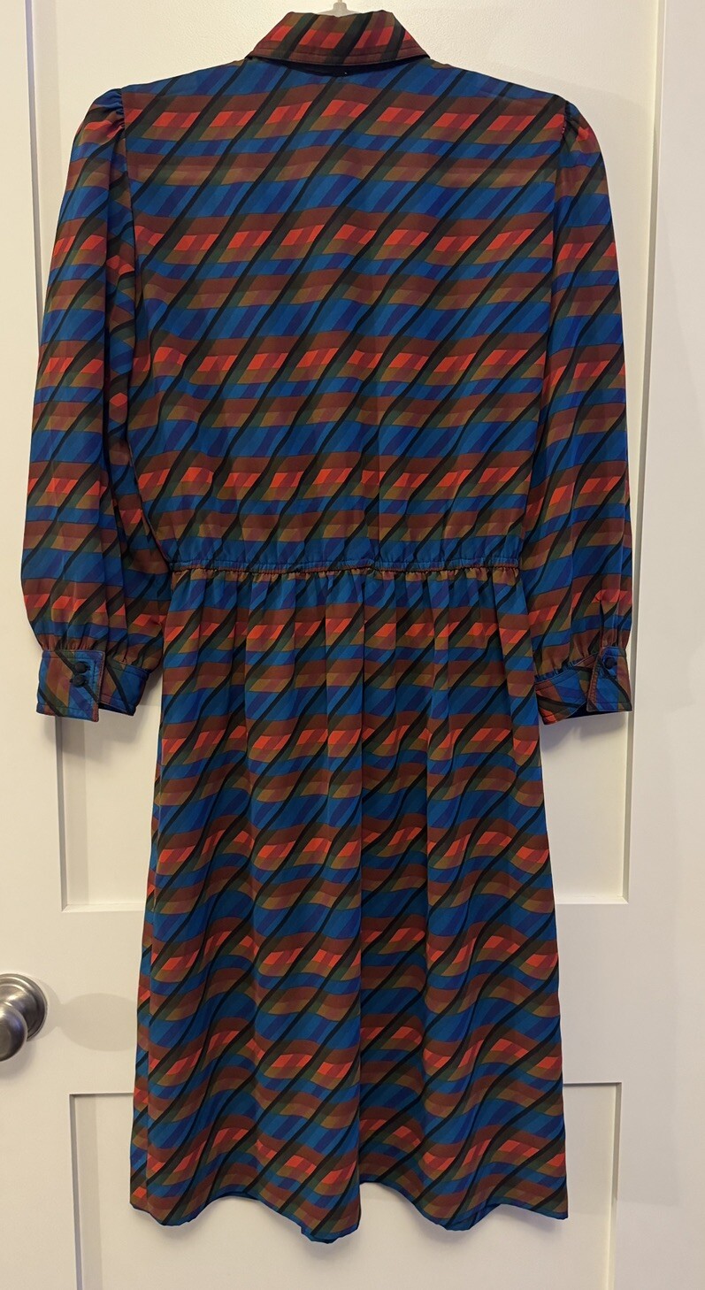 Vintage Mod Dress 8 Geometric Stripes Mad Men 70s Retro Modest Leslie Fay