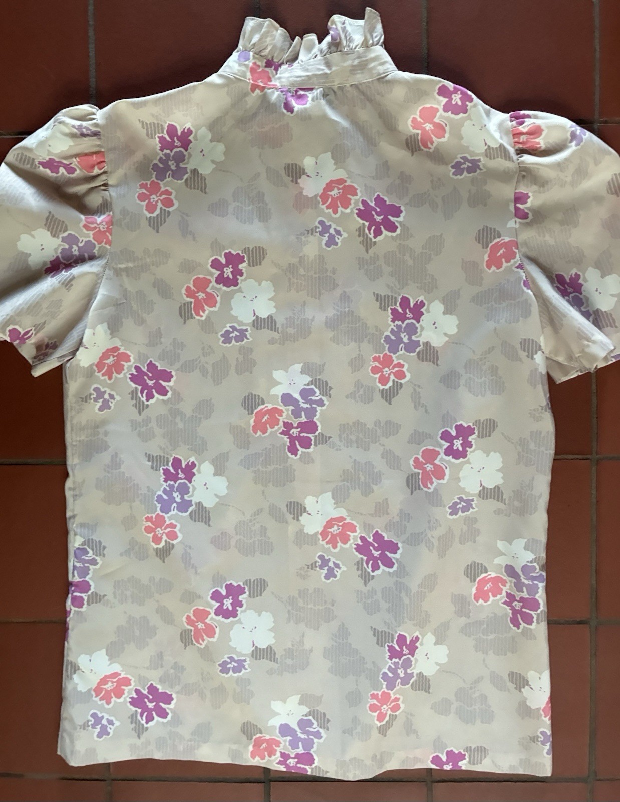 Vintage 80s Lucky Winner Ruffled High Neck Blouse Secretary Geek USA size M