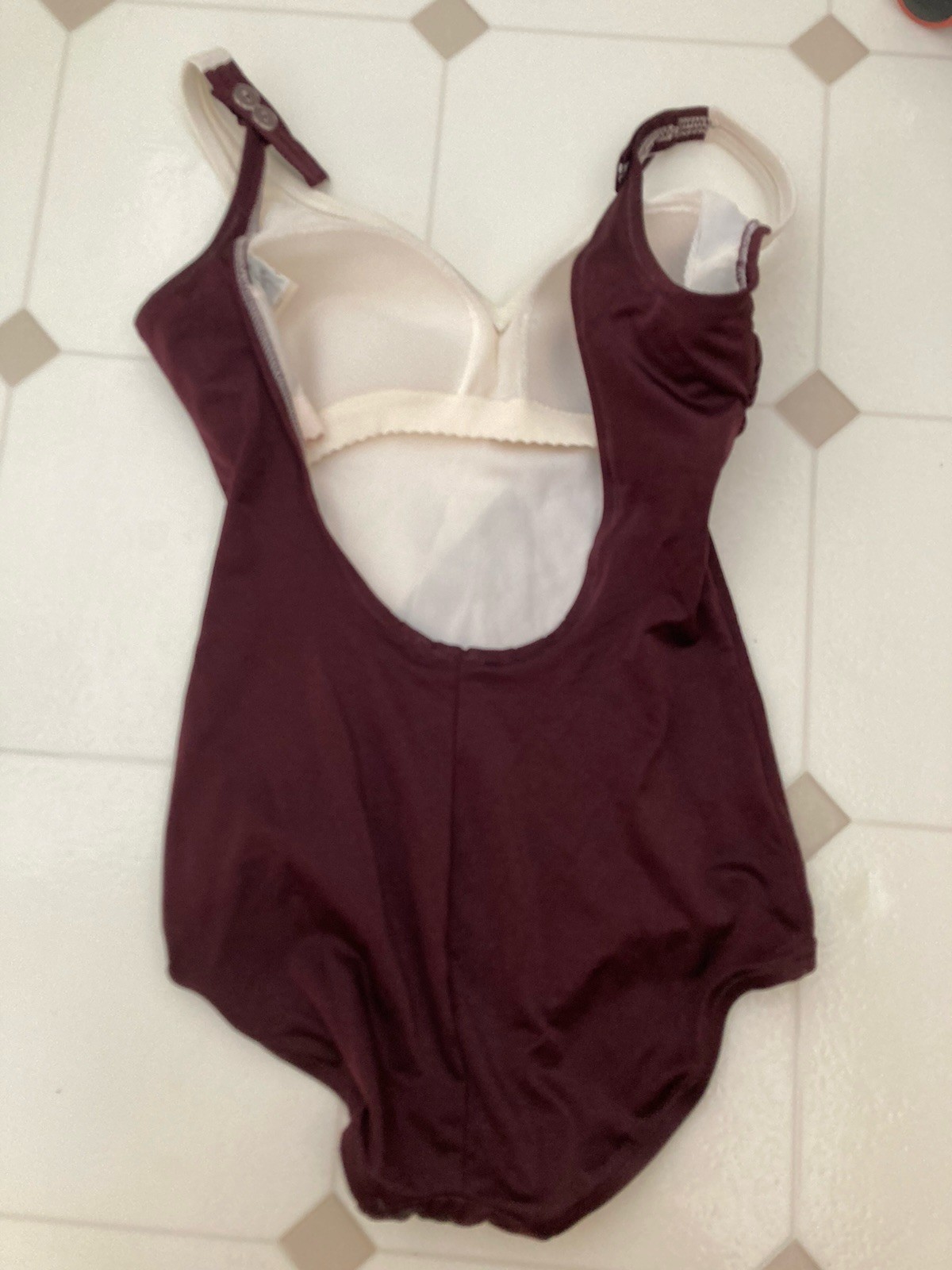 Vintage De Weese design Stretch Swimsuit Burgundy Red Bathing Suit Size 12 34