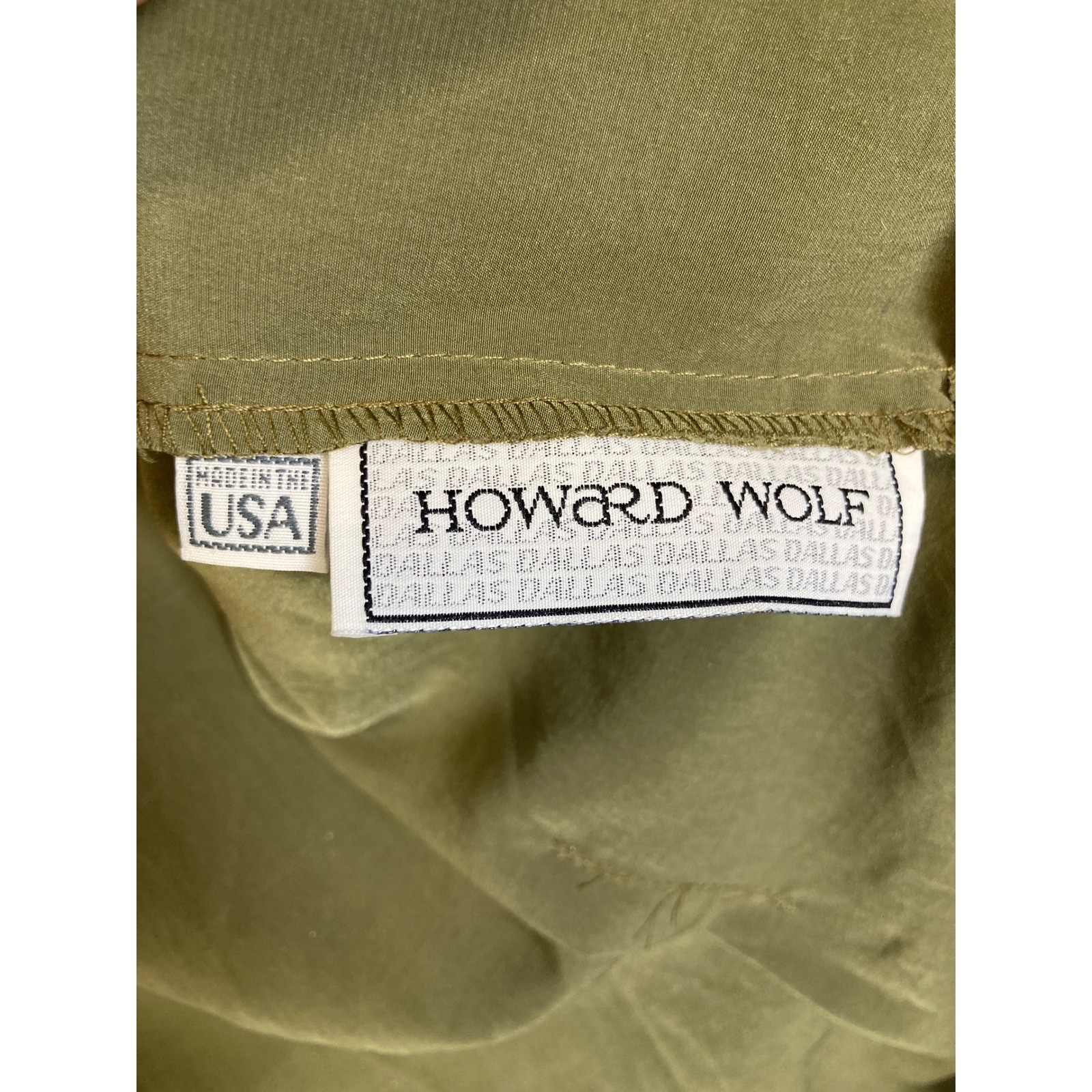 Howard Wolf Blouse Womens 12 Olive Green Vintage Wrap V-Neck Long Sleeve USA