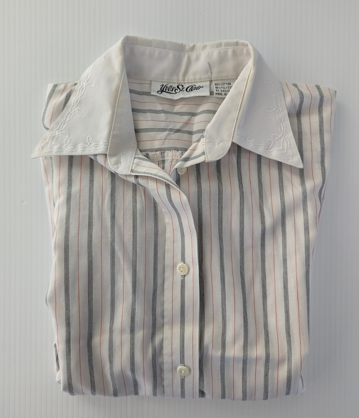Lot 3 VTG Womens 8/LG Collared Button Blouses Yves St Clair Ralph Lauren Stripes