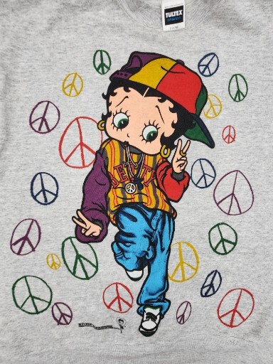 Vintage 1993 Betty Boop Hip Hop Peace Out Gray Sweatshirt 2 Sided Size XL-Tultex