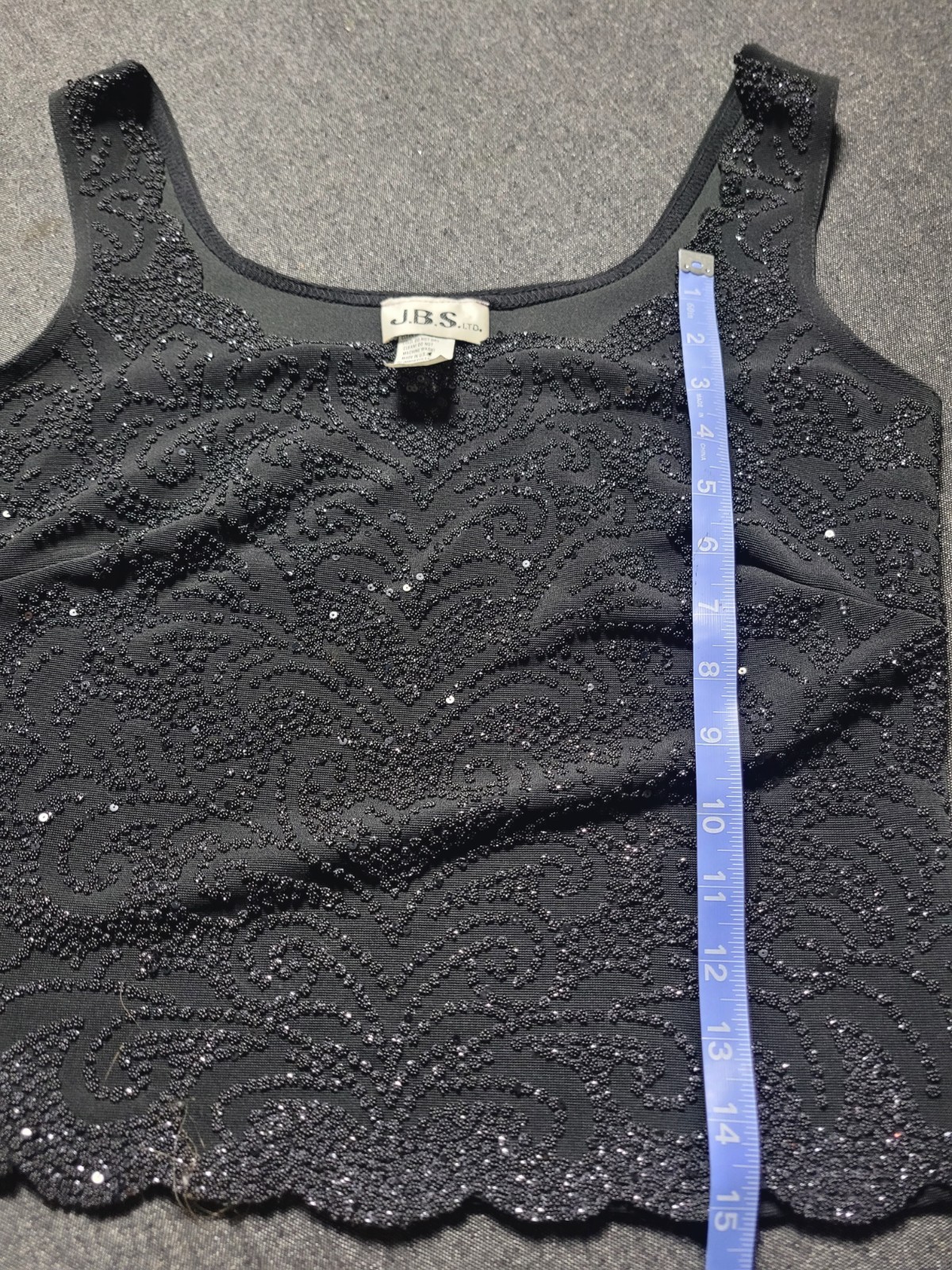 Vintage 80s 90s J.B.S Black Beaded Tank Top S/M Blouse Going Out Gorhic