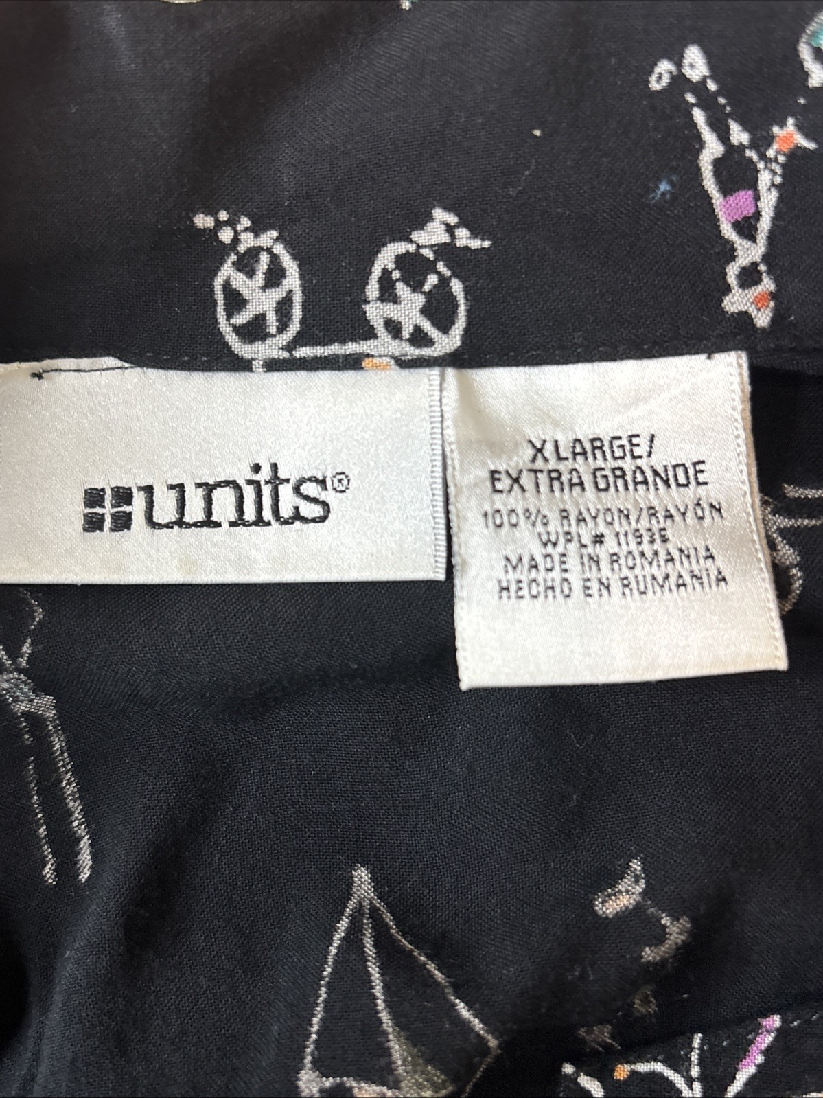 Vintage 80’s Units Blouse, Resort Scene, Doodles, Shoulder Pads Women’s Size XL