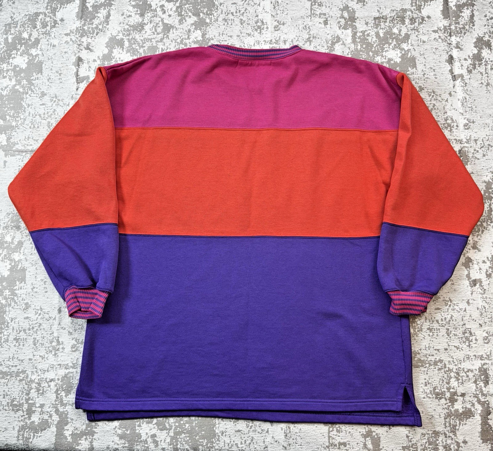 Vintage 90s Color Block Sweatshirt Pullover size Medium Pink Red Purple
