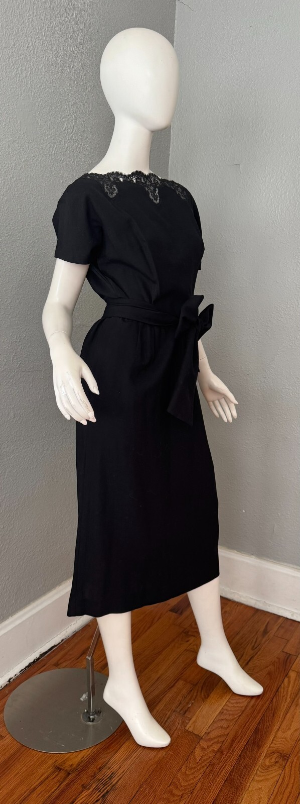 Vintage 60s Black Plunging Bow CHARLES COOPER Cocktail Party Dress M