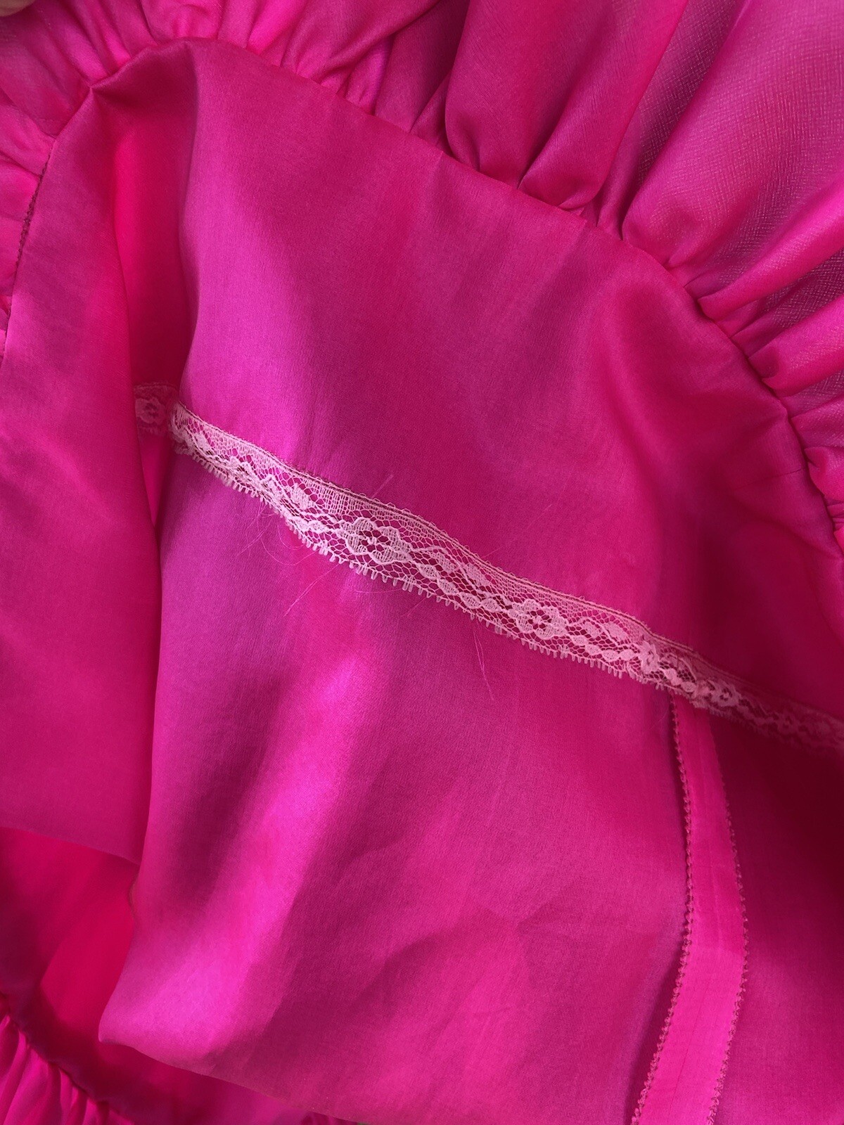 Vtg Amen Wardy designer neon chiffon dress ruffles embroidery XS/S P