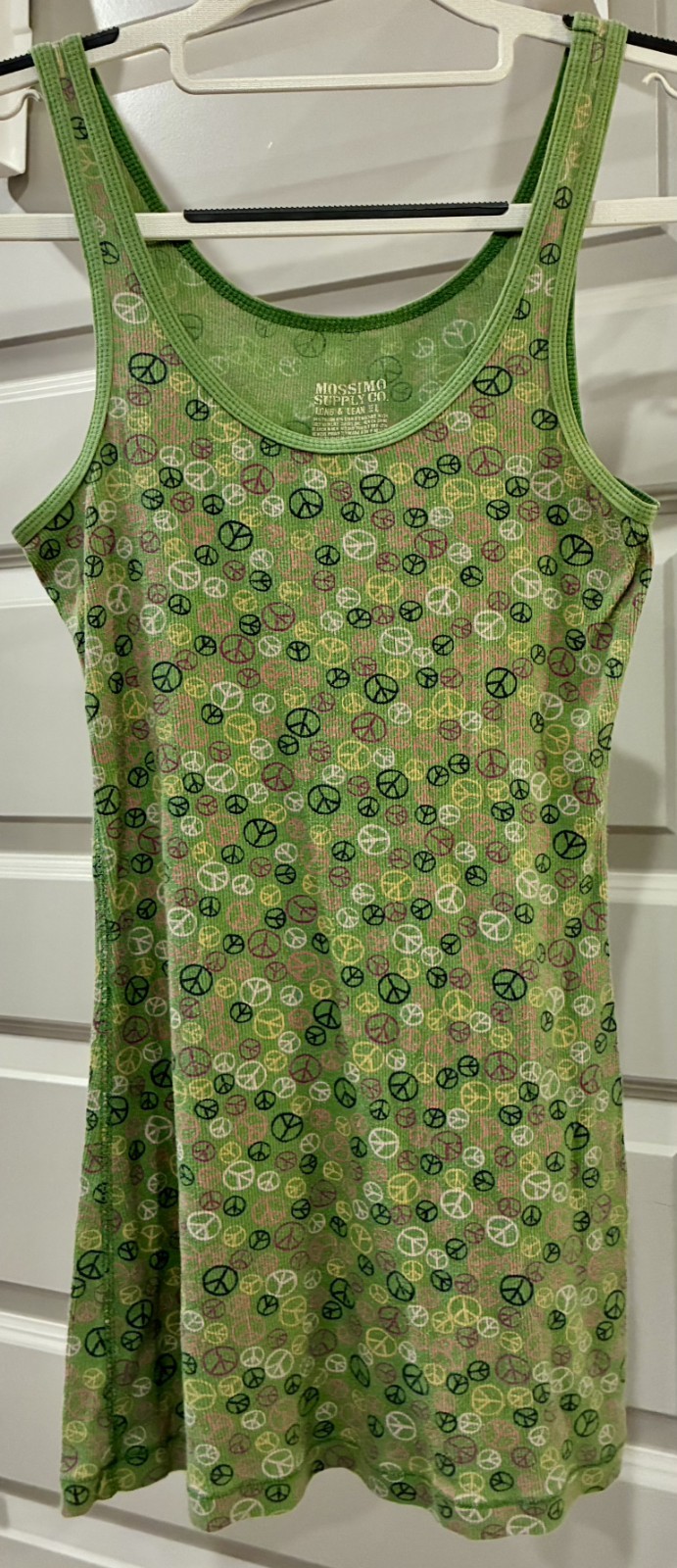 Mossimo Supply Co Y2K Peace Sign Tank Dress Lime Green Ribbed Hippie Grunge Emo