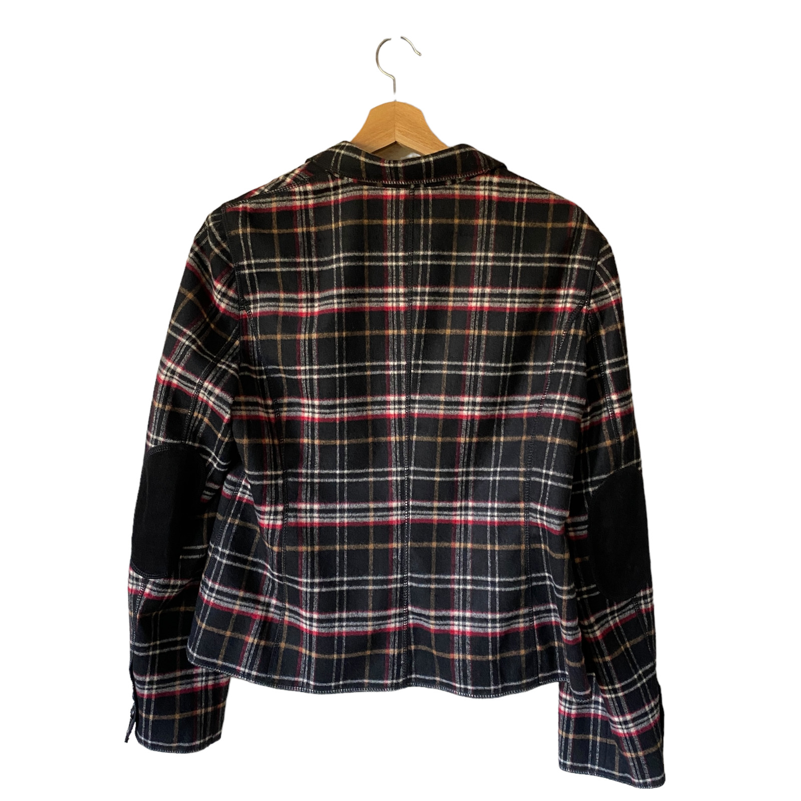 Vtg Think Tank Plaid Blazer Classic Wool Blend Elbow Patch Unstructured Academia