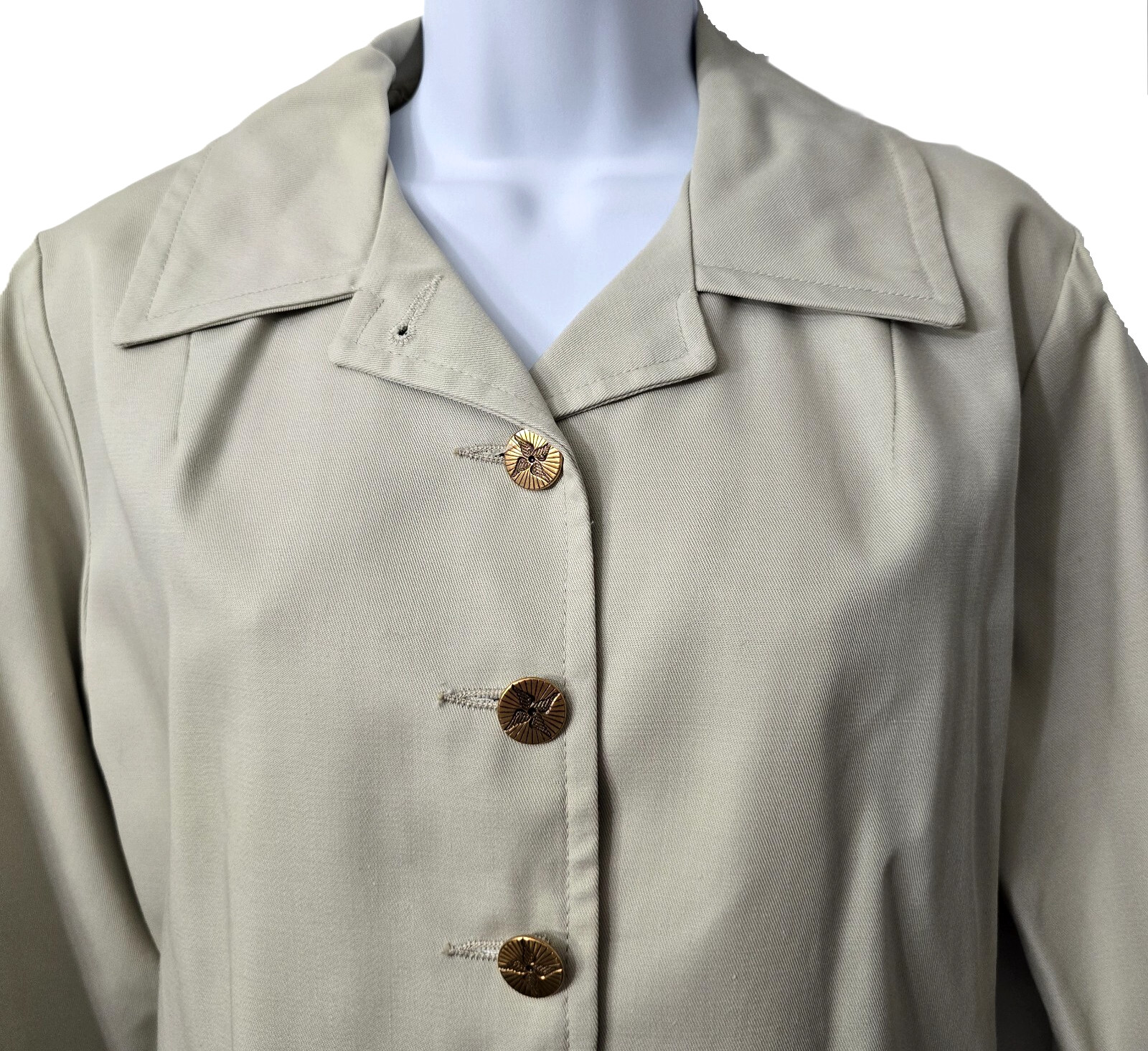 Vintage Chore Trench Jacket 10 Lined Pockets Khaki 80s Career Classic Lady Grais