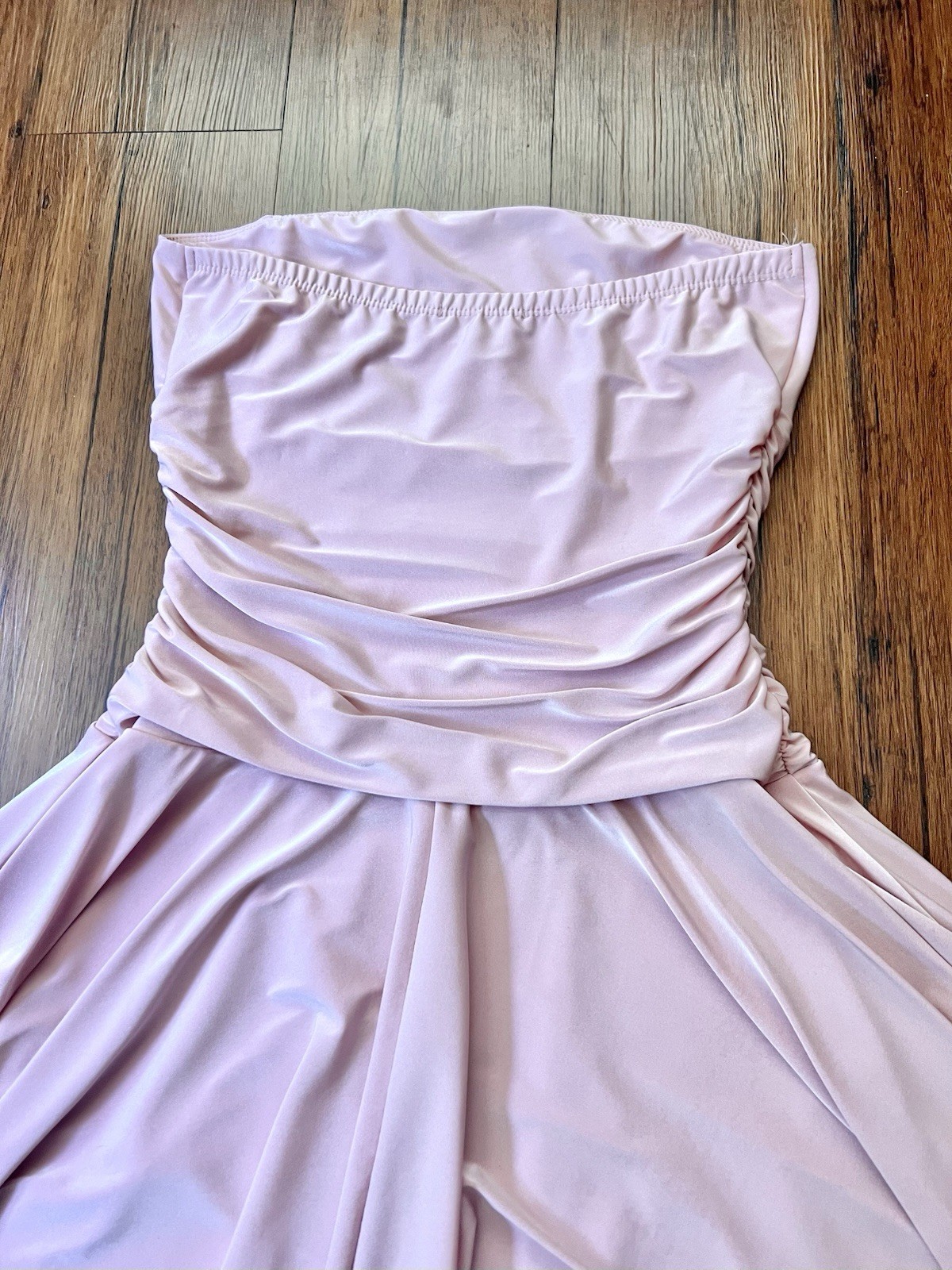 Vintage Y2K Tube Dress Large Pink Ruched Skort Shorts Flare Club Cyber Rave