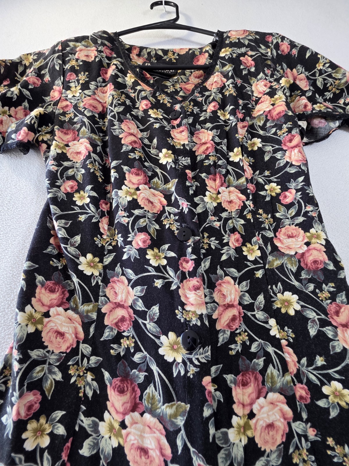 Size XS- Vintage 90s By Choice California Floral Rayon Dress Black Rose Mini