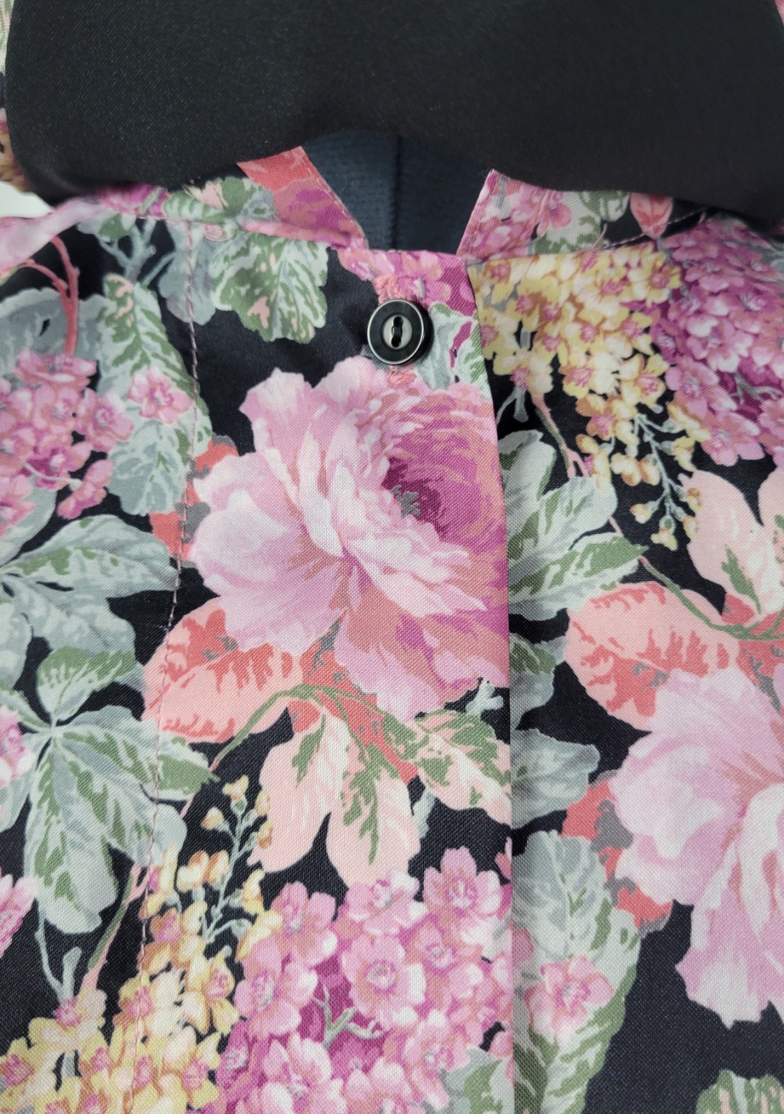 Vintage Copy Cats Black & Pink Floral S/S Blouse w Accent Collar Size 12