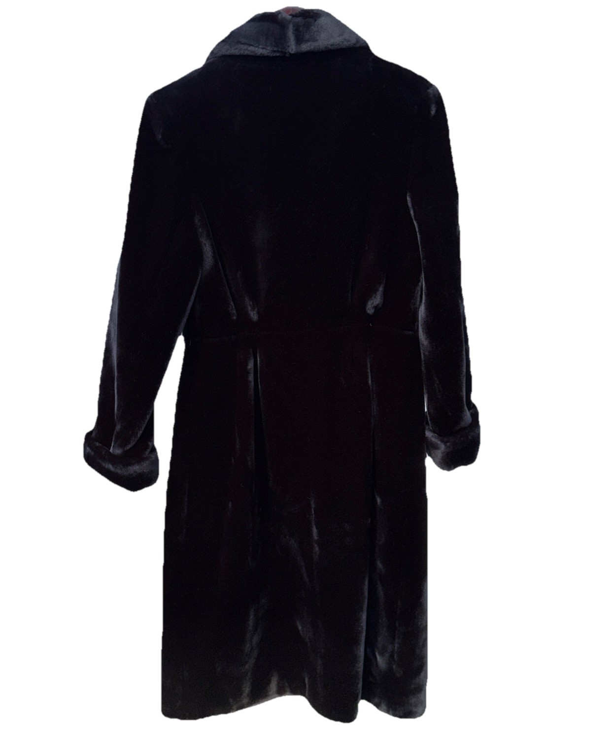 VTG Long Faux Fur Coat Tissavel France Black Dress Luxury Glam Women’s Sm-M Tall