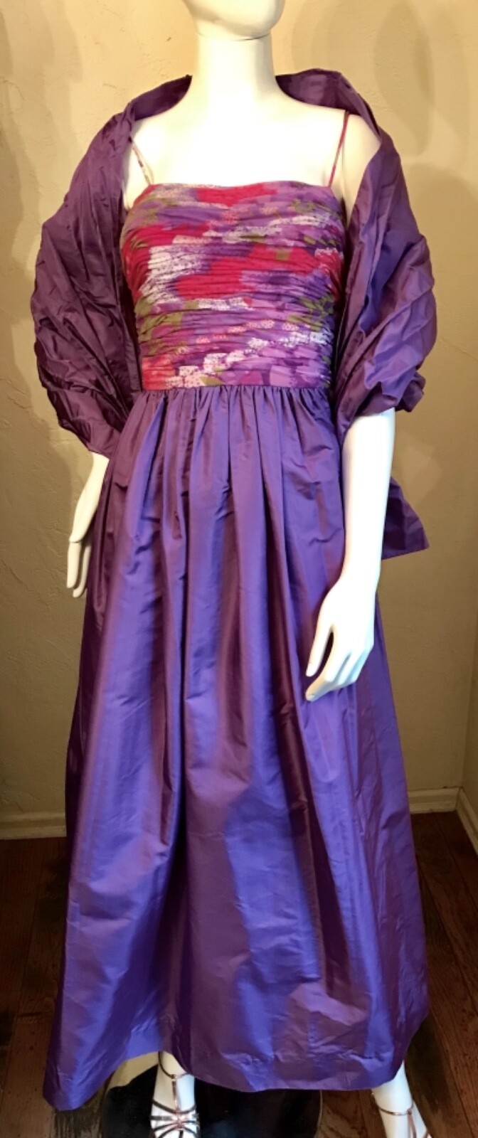 VINTAGE 1960’s Vera Hicks Mod Purple Satin Evening Gown Dress S New with tags