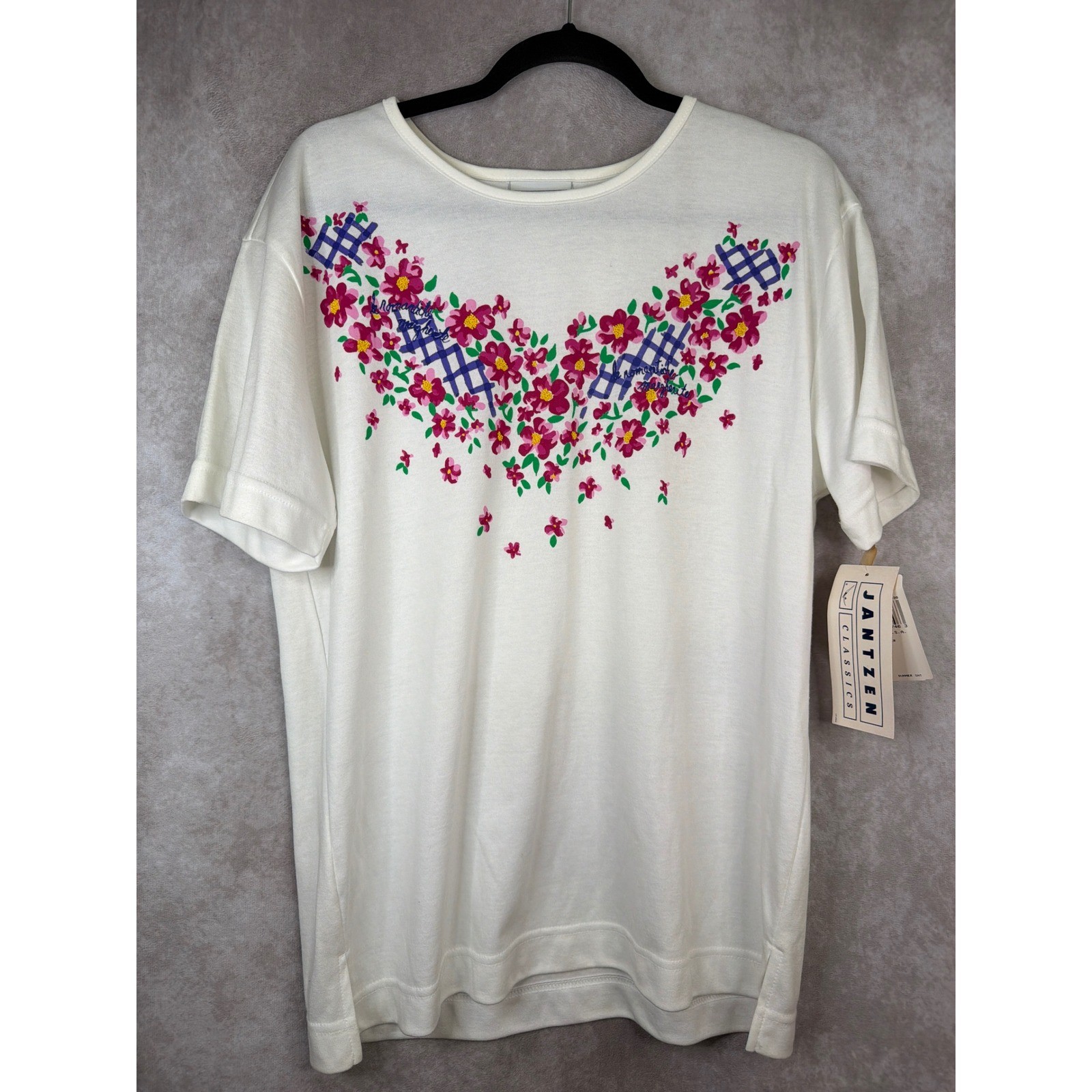 NWT VTG 90s Jantzen Classics T-Shirt Womens Large Cream Floral Trellis USA