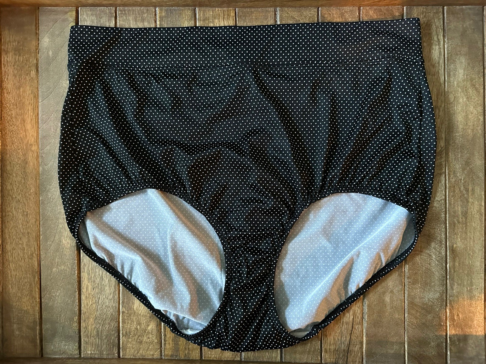 Vtg Warners 10XXL Black & White Polka Dot Silky Brief Panties Panty