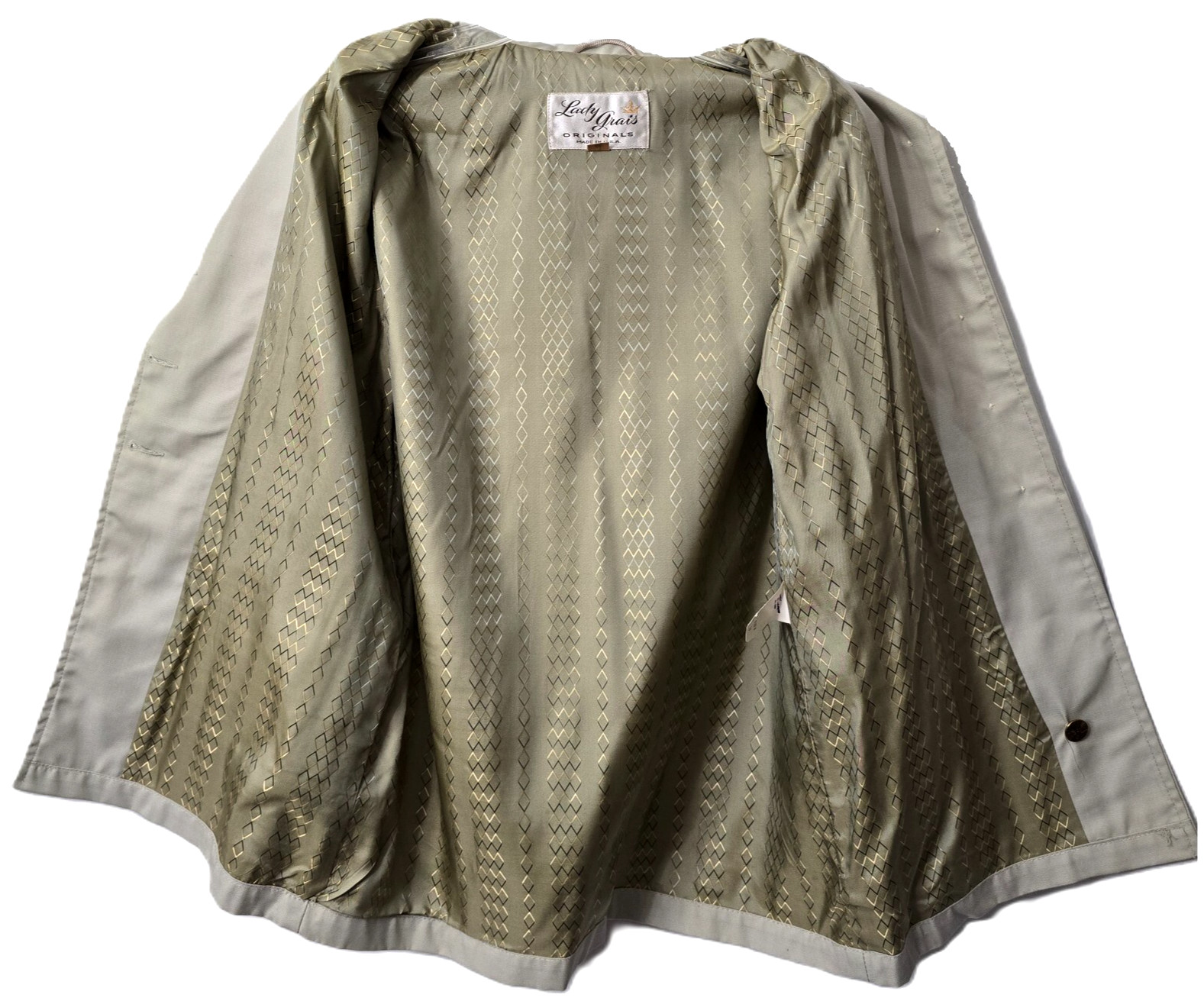 Vintage Chore Trench Jacket 10 Lined Pockets Khaki 80s Career Classic Lady Grais