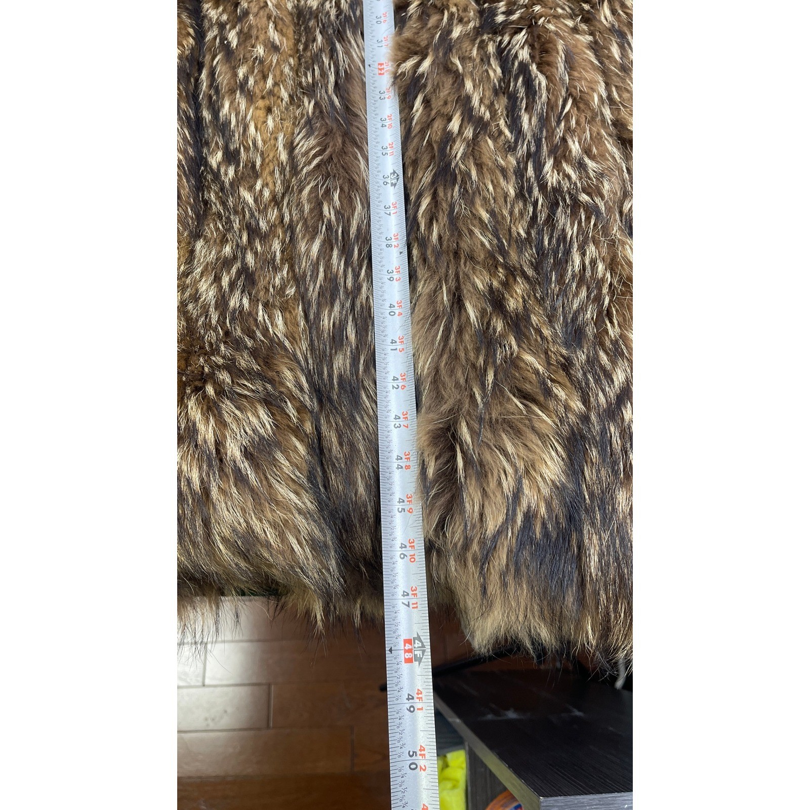 L.S. Ayres Furs Vintage Natural Fur Long Coat Brown Tan Black Shawl Collar 48in