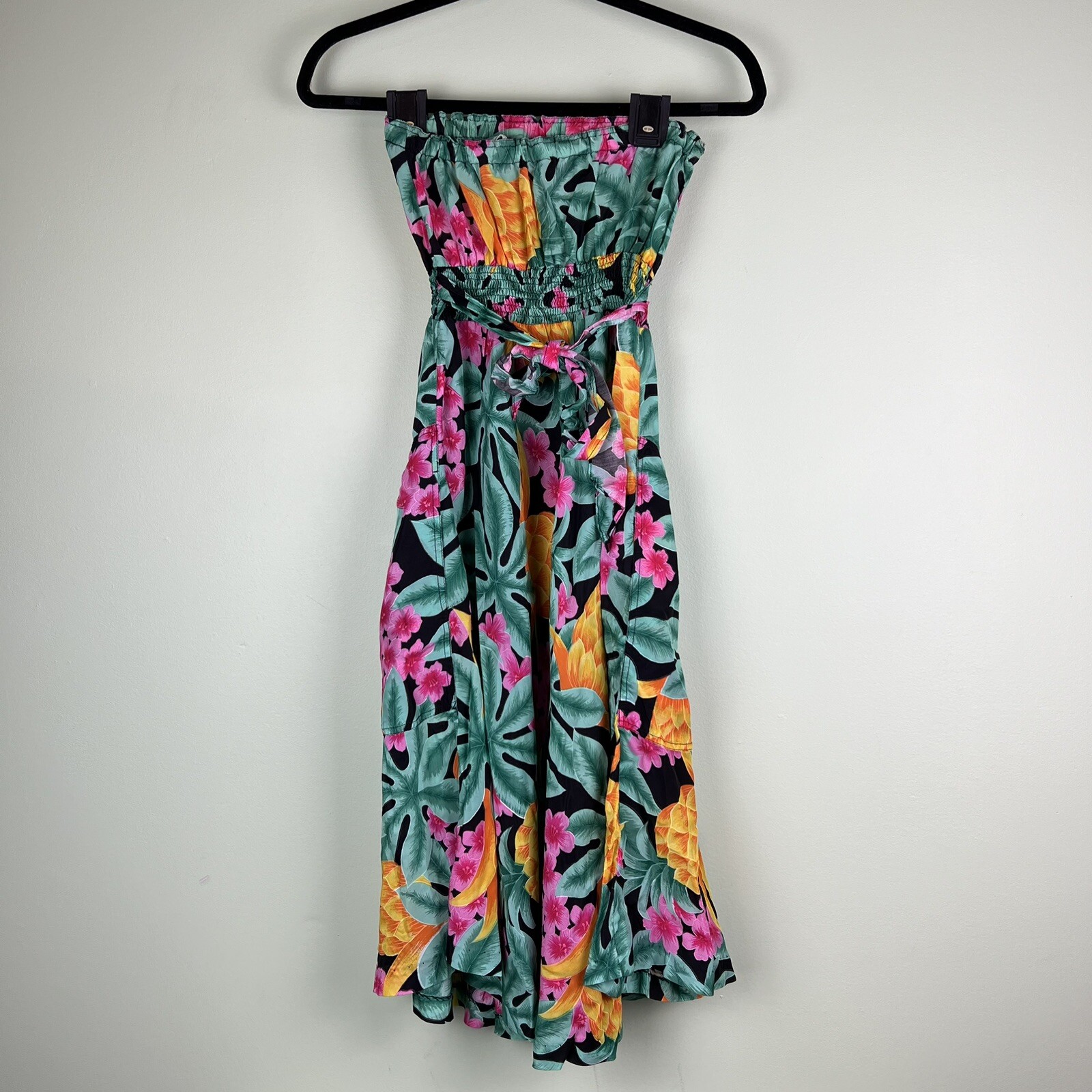 VTG 60s McInerny Hawaiian by Sidney Tie Strapless Knee Short Dress Sz XS/Small
