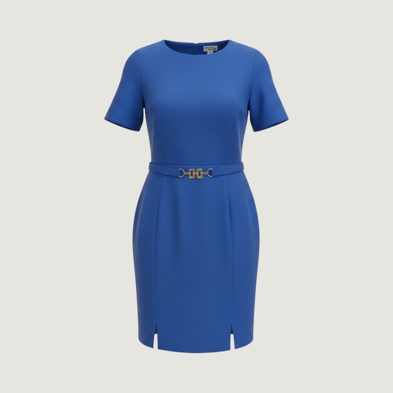 Vintage 90s Royal Blue Rayon Sheath Dress Short Sleeve Belted Size 16W XL