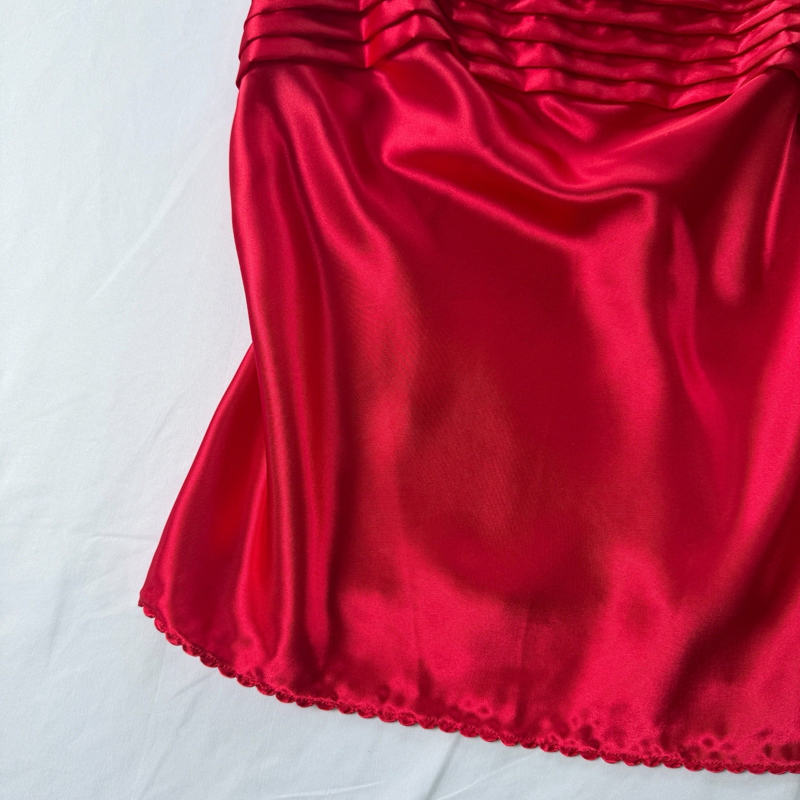 Vintage 80s Escapades Red Satin Tank Top Pin Tuck Pleated Bodice Cami Sz M