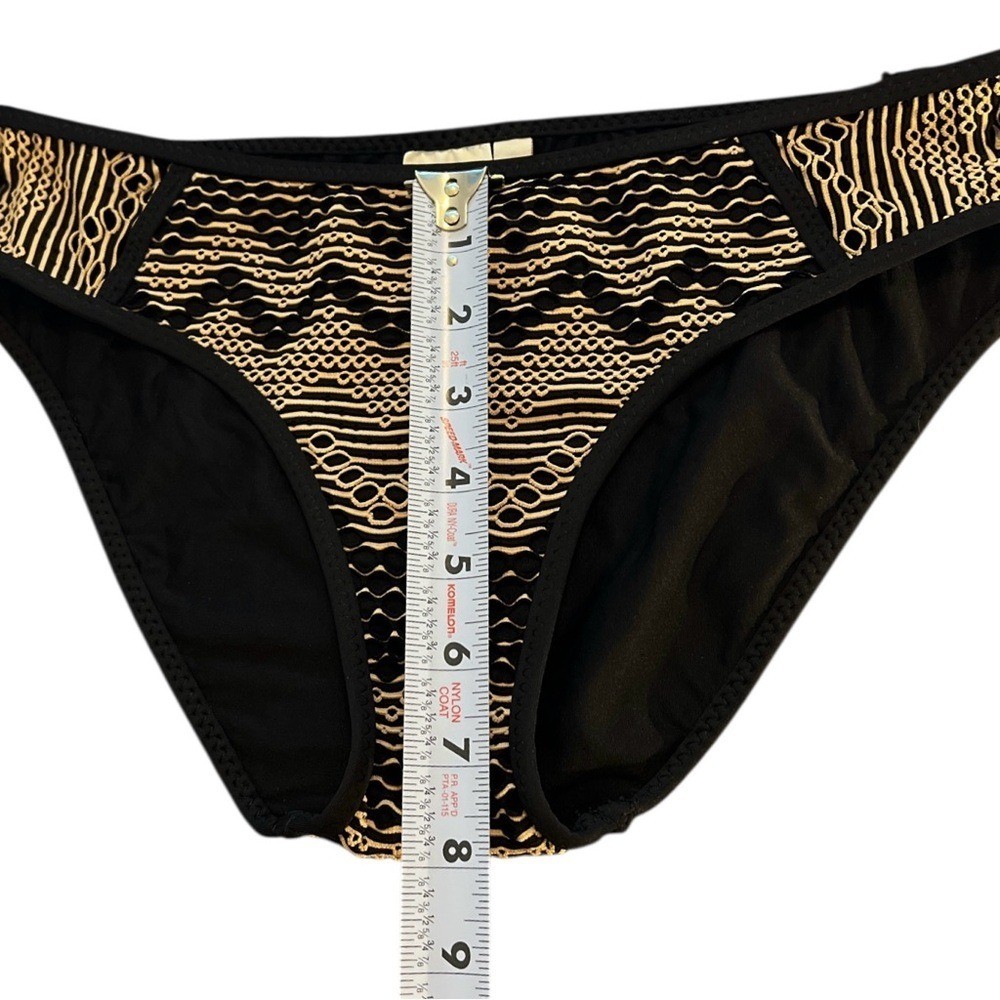 BECCA Reveal Hipster Crochet Bikini Bottom, Color Black/Gold, Size Small