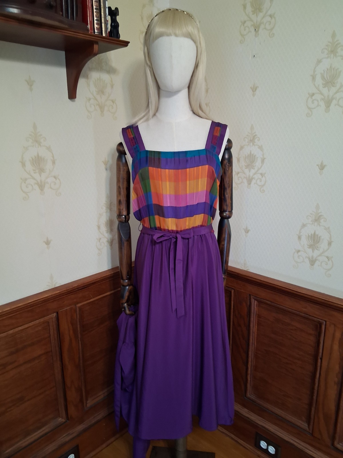 Vintage 1980s Caron Chicago 3-piece Purple Plaid Flowy Cottagecore Sundress Suit