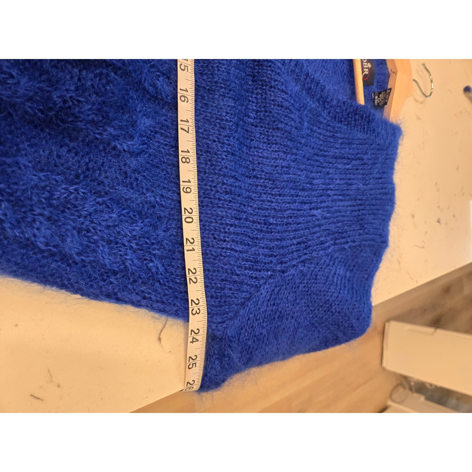 OBR Vintage Royal Blue Mohair Wool Blend V-Neck Fuzzy Cardigan Sweater Large