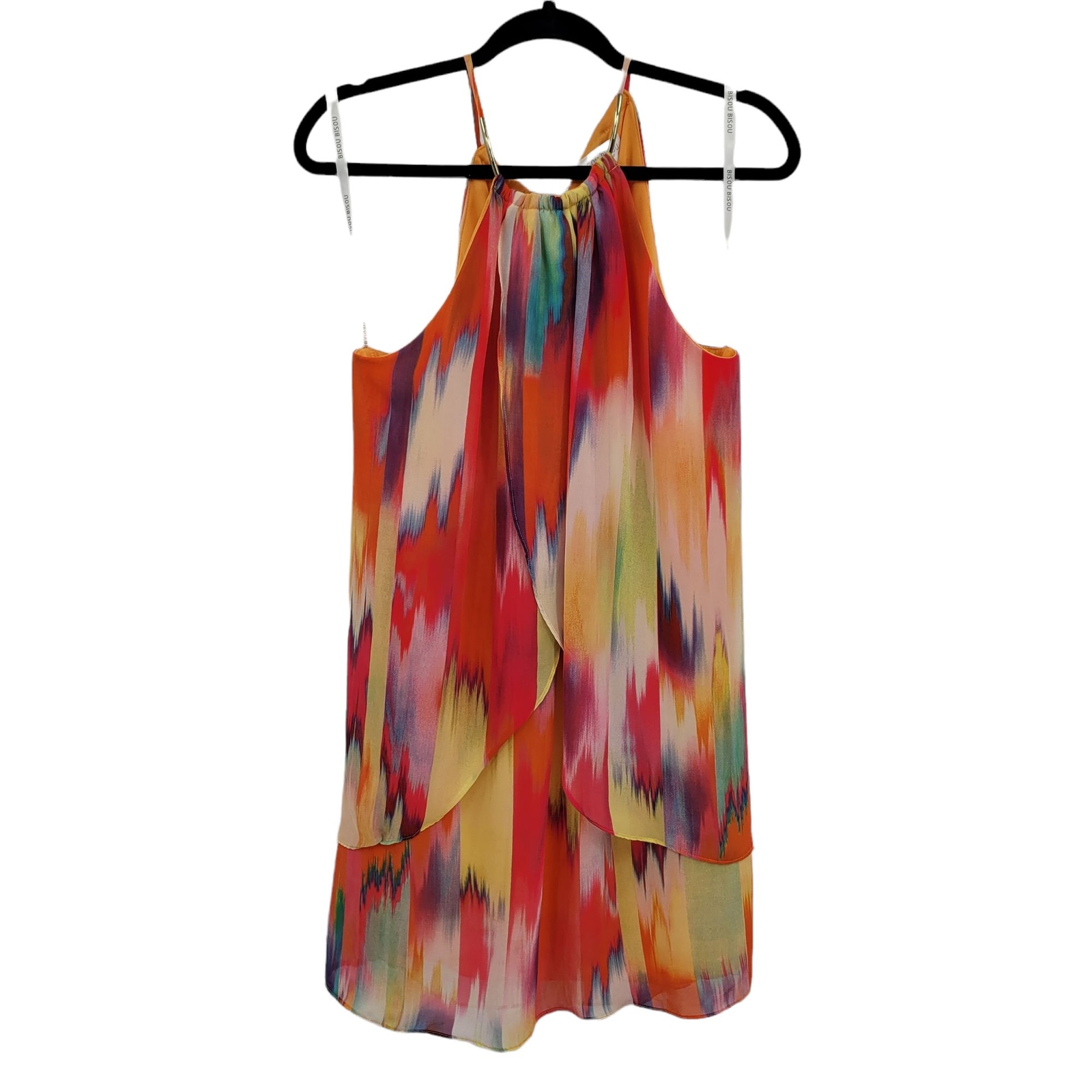 Vintage Bisou Bisou Dress 8 Rainbow Tiered Ruffle Shift Halter Colorful Pride