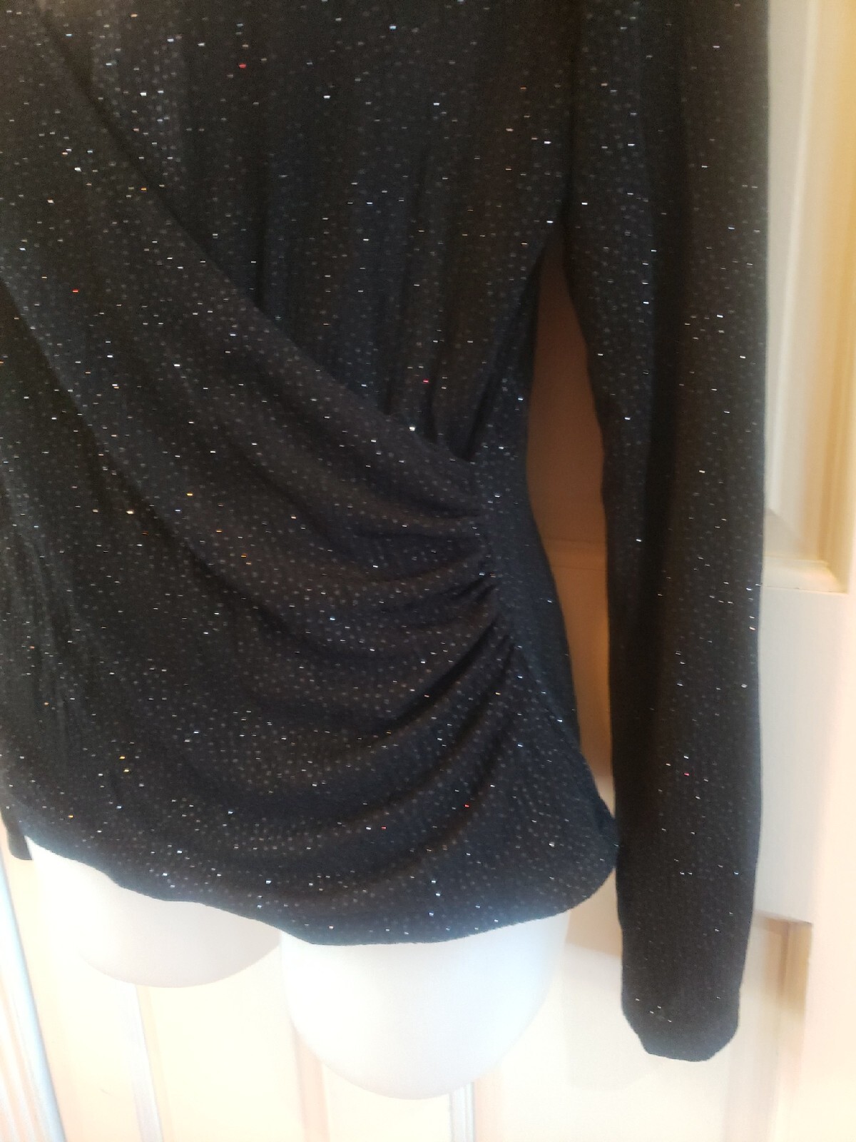 J.R. Nites by Caliendo Pullover Top Black Sparkle Stretch V Neck Vintage SEE