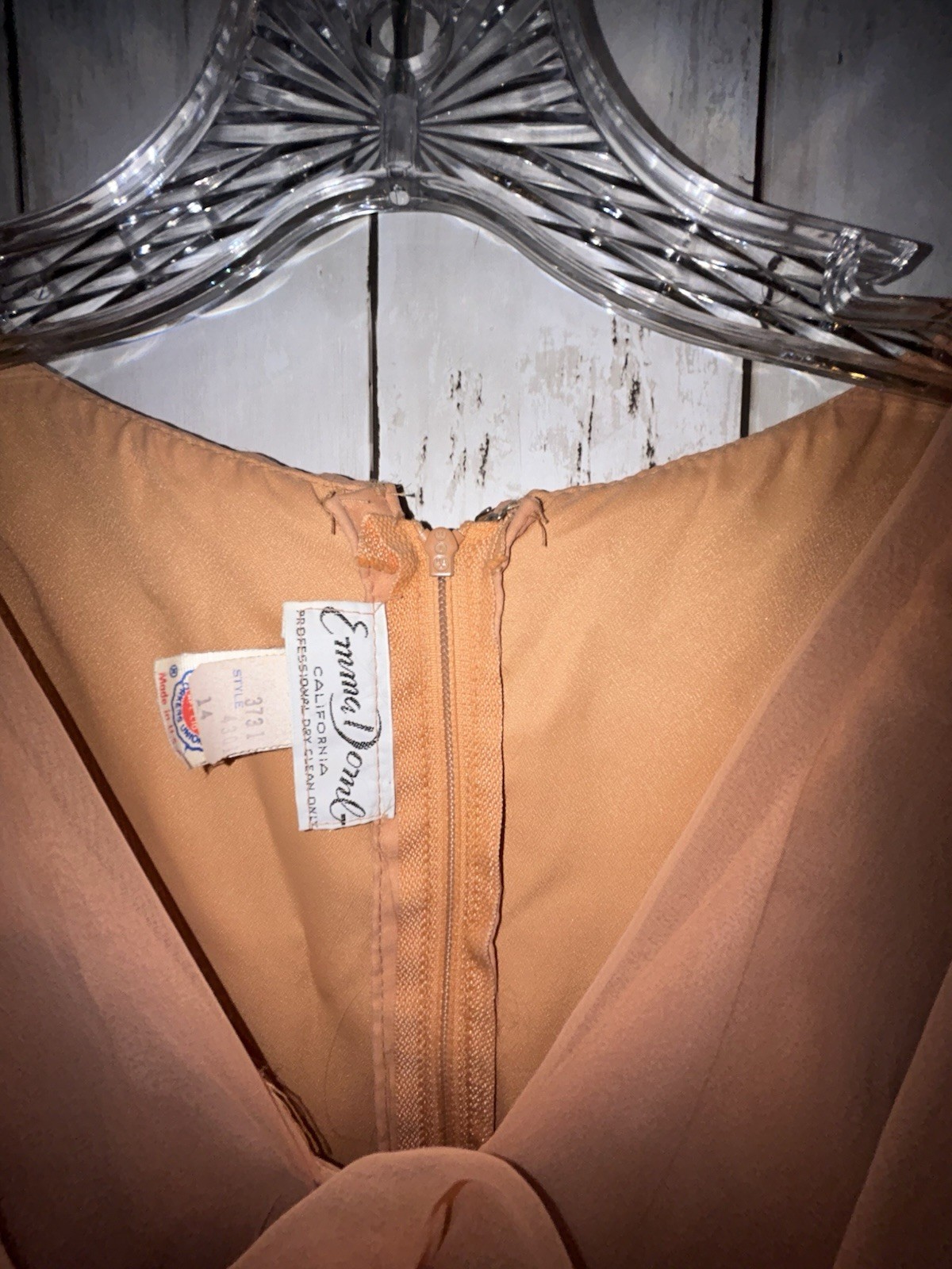 Emma Domb California Dress 14 Empire Waist Cape Sleeve Orange Chiffon Altered