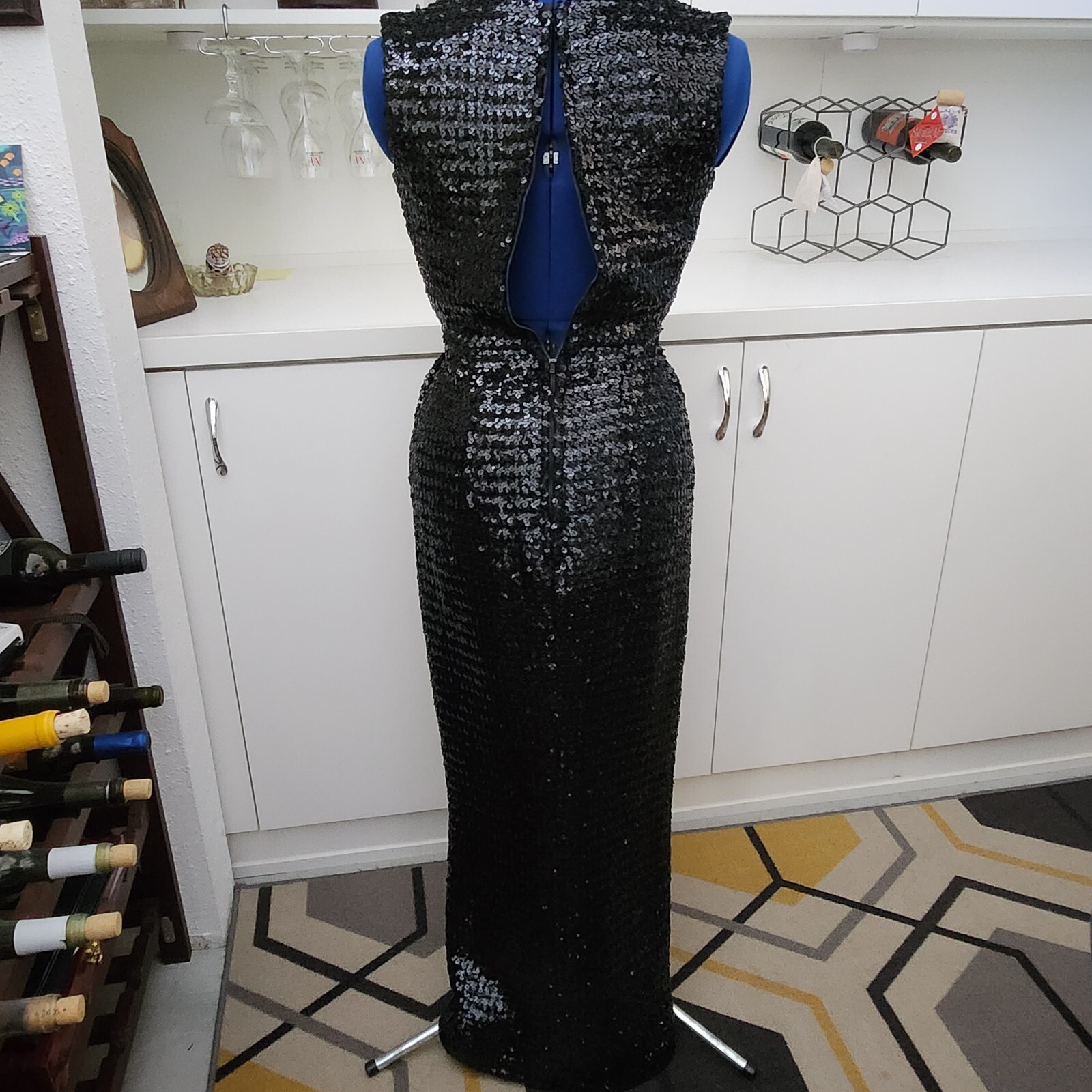 Vtg 1950s 1960s Smart Miss Black Sequin Gown Tulip Maxi Dress XS VLV