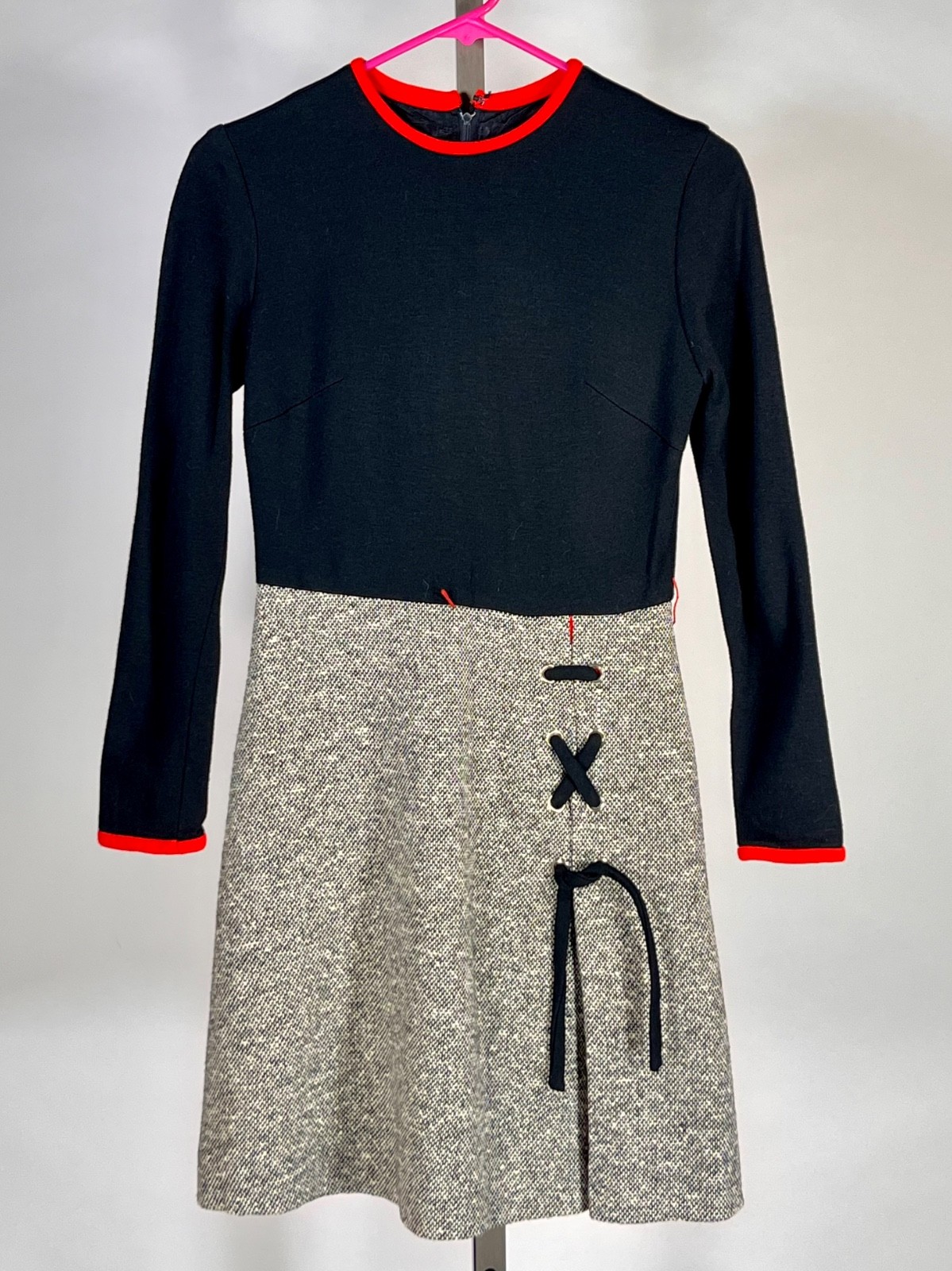 Vintage 1960’s-70’s black, grey and red fit-and-flare dress by SHAWN JR.S PETITE