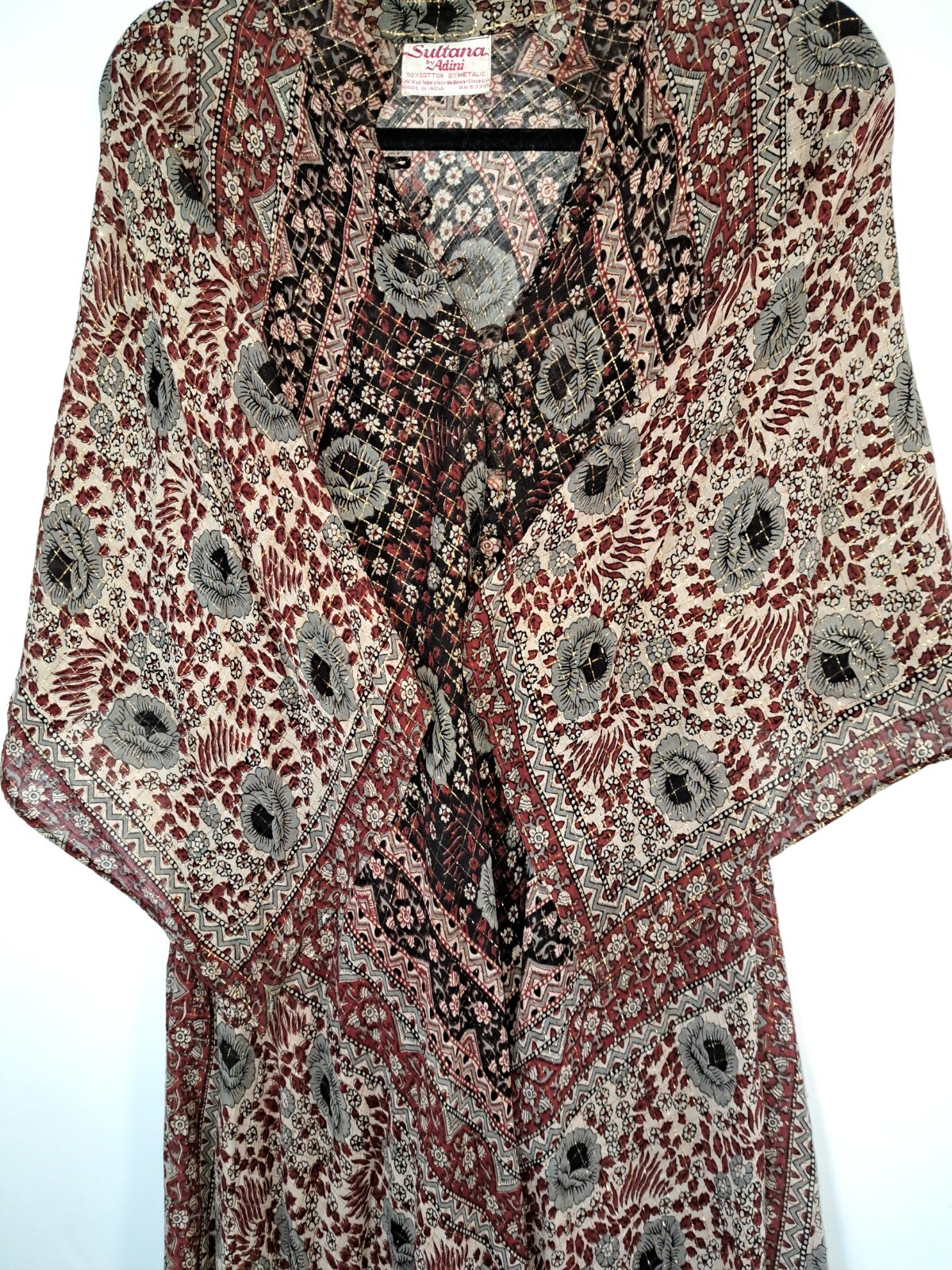 Sultana By Adini Dress Vintage Maxi Beautiful Rare India Cotton Gauze Lurex