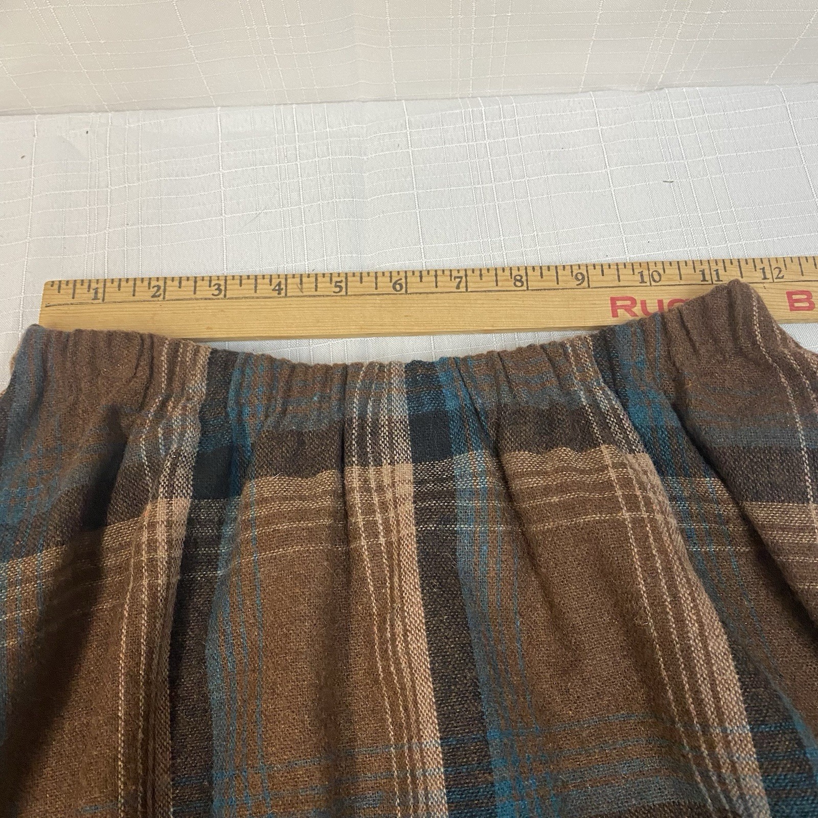 Vintage Half Circle Skirt Brown & Blue Plaid Flair W/ Pocket A Paquette