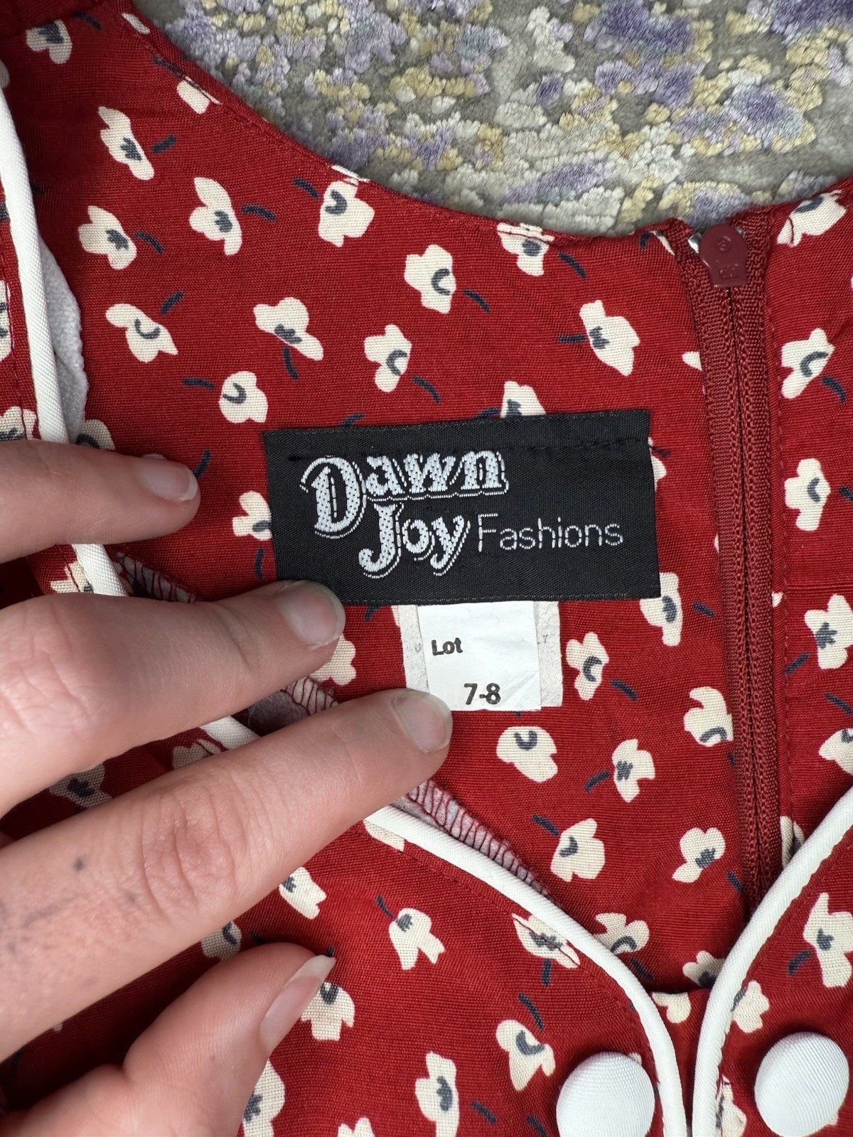 Vintage 80’s Dawn Joy Red Floral Print Dress With Slit And Tie Back Size 8