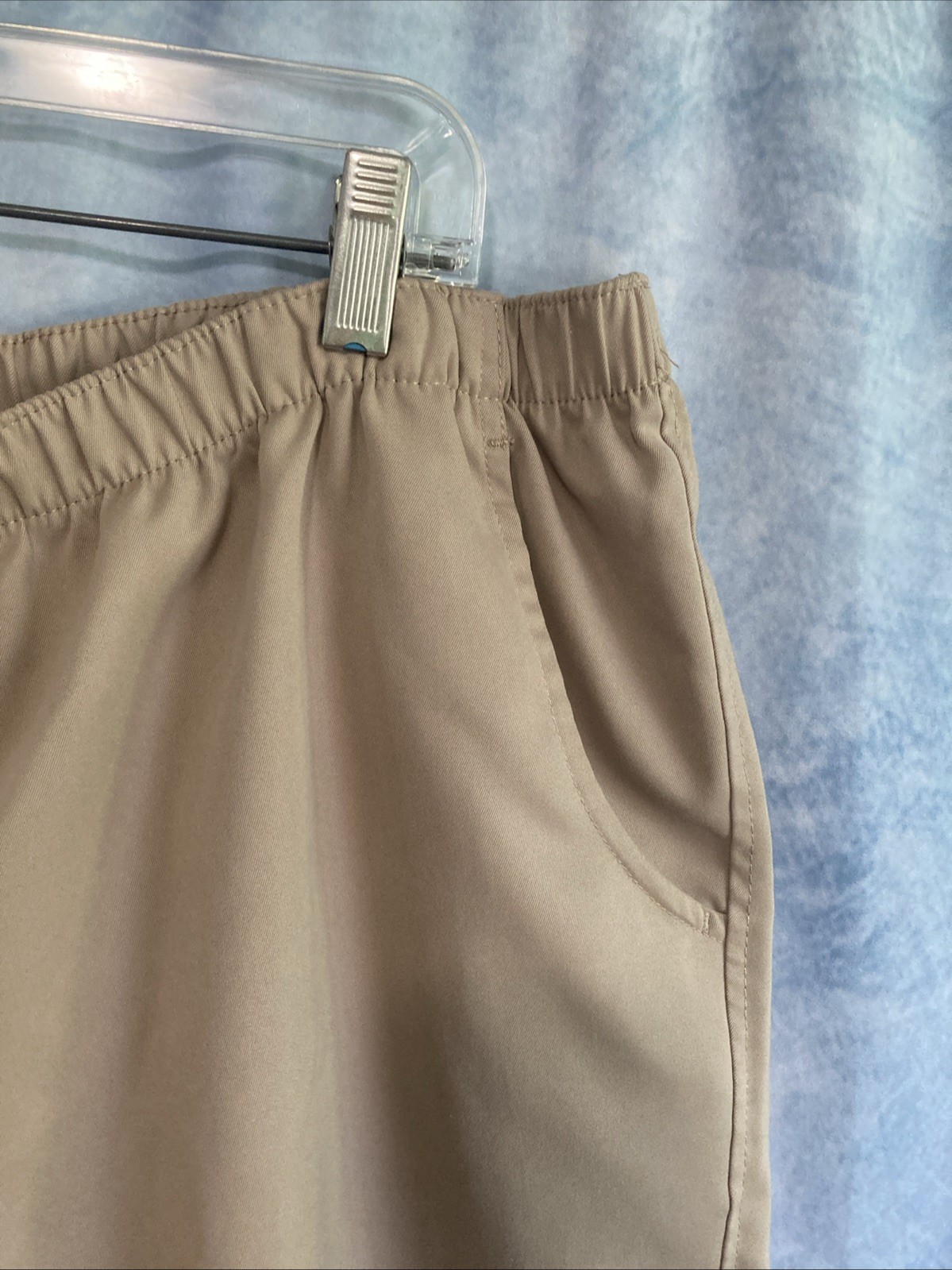 Alia Vtg 90s Y2K Women 20W Beige Capri Pants Grannycore Elastic Waist Plus Poly