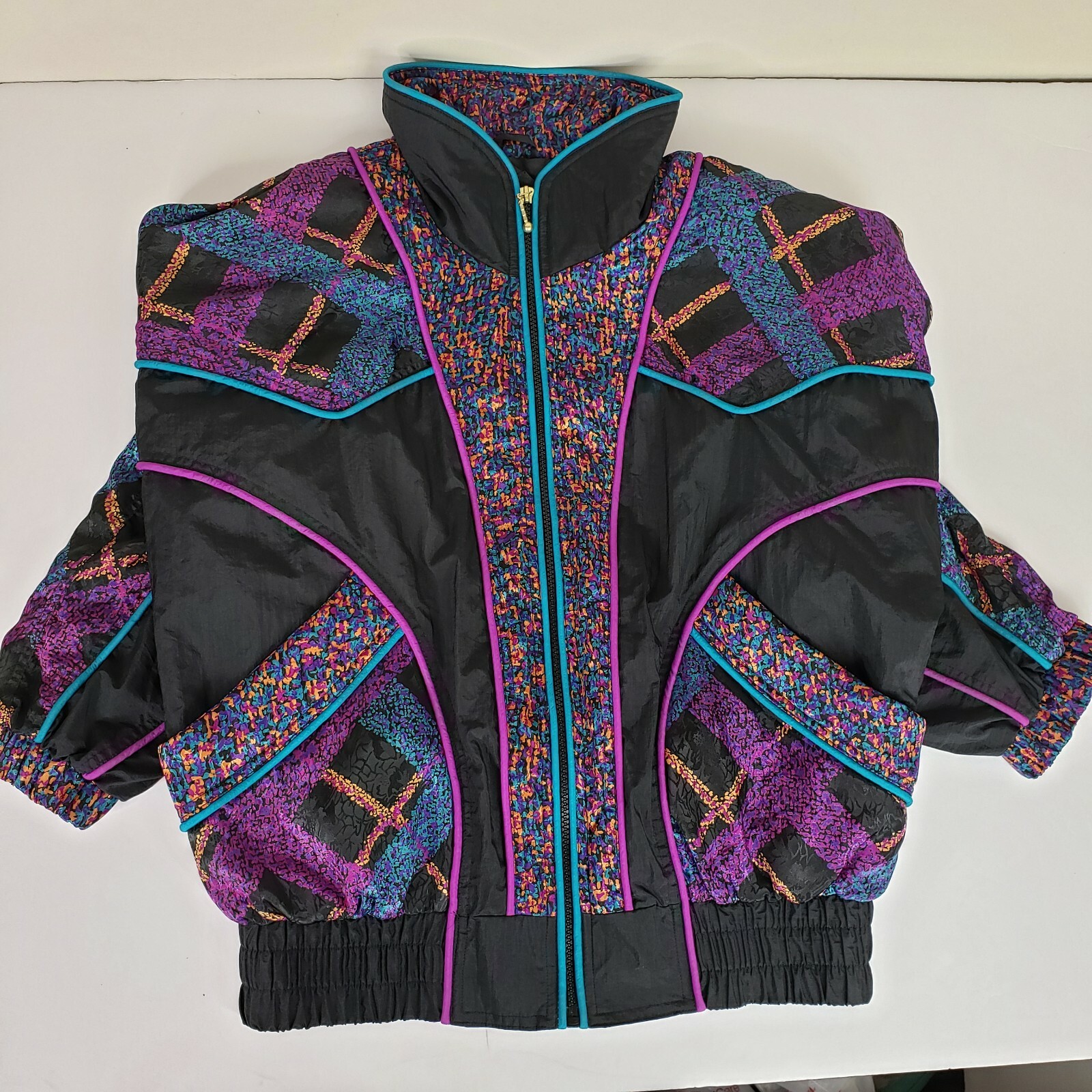 Vintage East West Track Jacket Medium Windbreaker Black Purple Teal Orange 90s