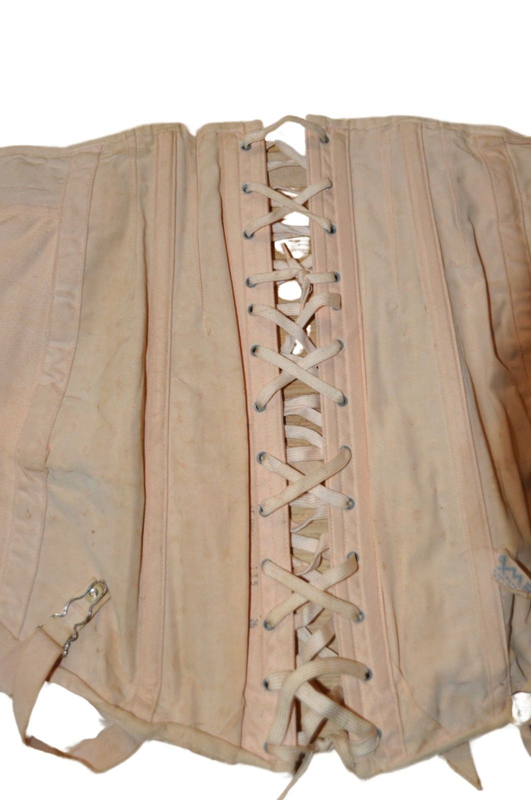 Vtg 20’s Camp Peach Pink High Line Double Fan Lace Up Corset Girdle