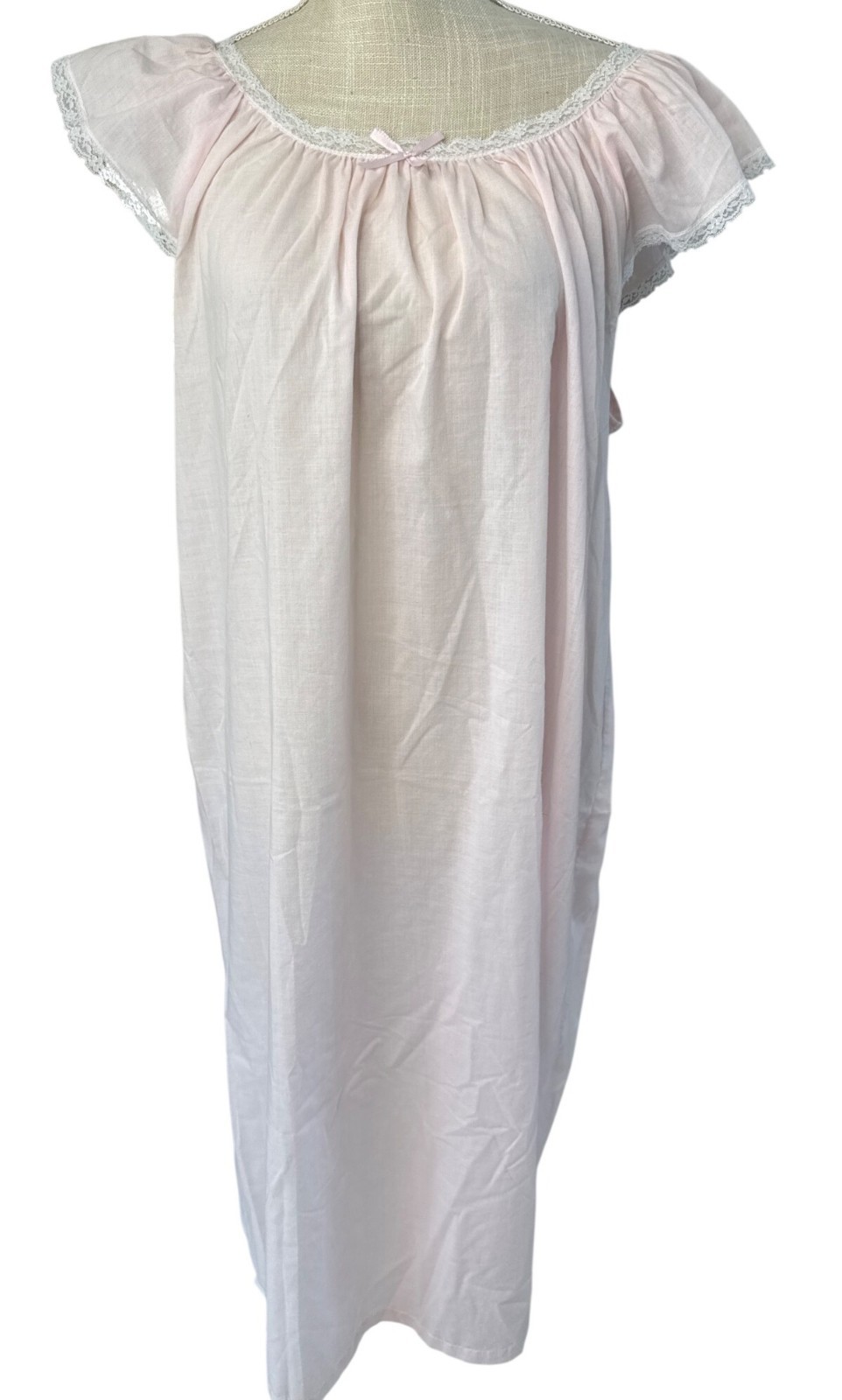 Vintage Cachet Cotton Pink Lace Embroidered Nightgown/Robe Set L 16-18