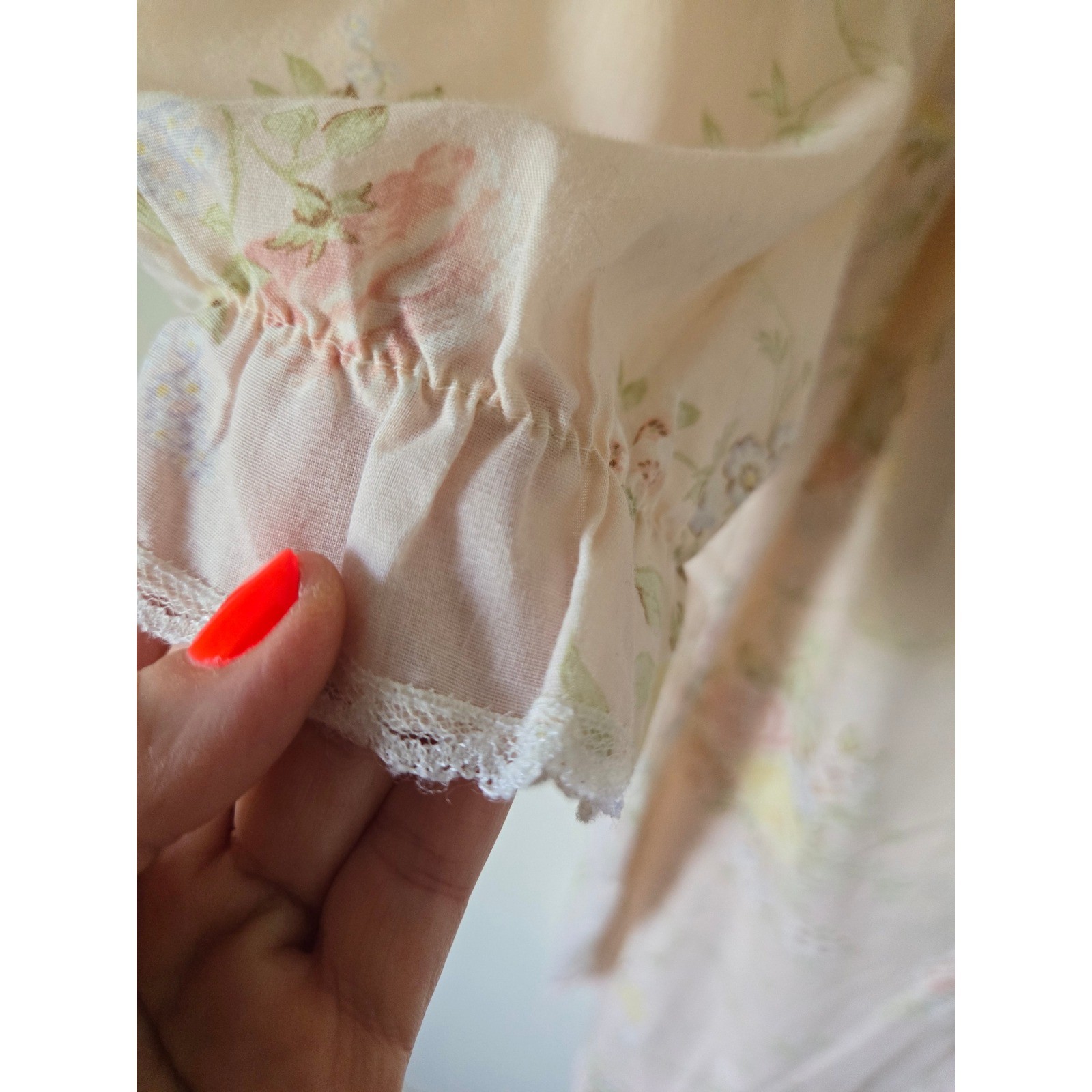 Vintage Cliche Tea Rose Lace Trim Nightgown Sleep Dress Shabby Chic Cottagecore