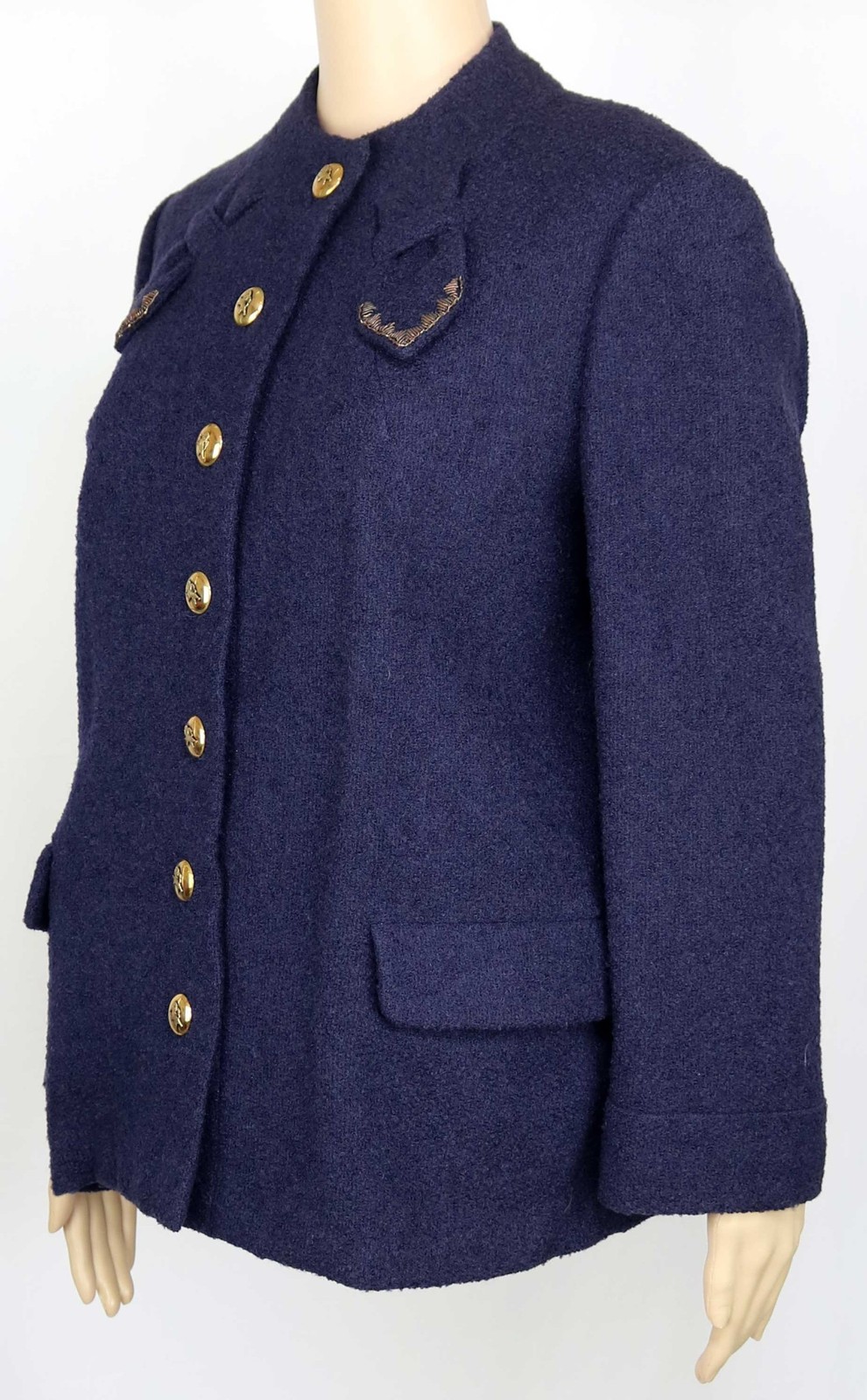 1940s 1950s Vintage Forstmann Wool Boucle Jacket 7 Sam Biern Buttons Gold Lion L